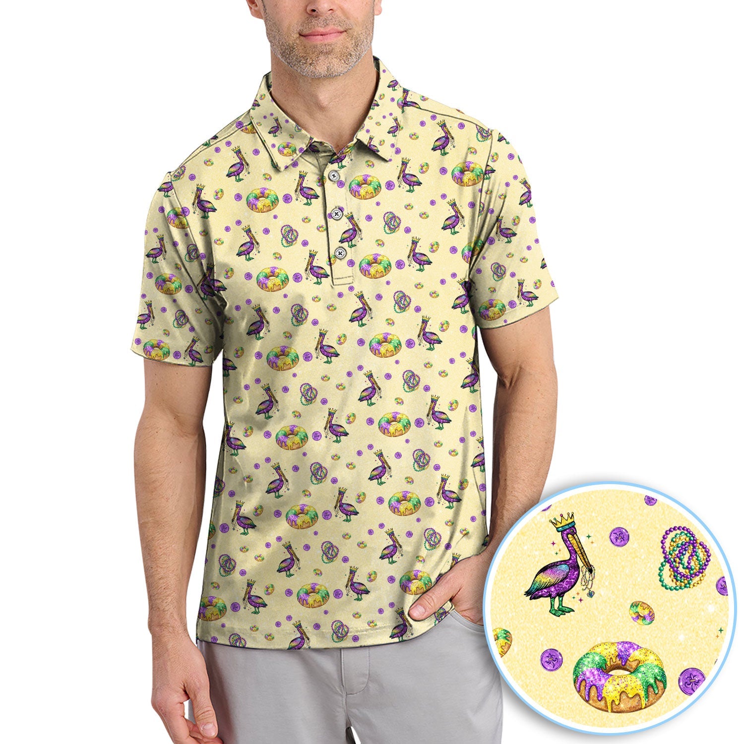 Funny Mardi Gras Pattern Golf Polos, Carnival Golf Shirt For Men, Golf Gift For Golfer
