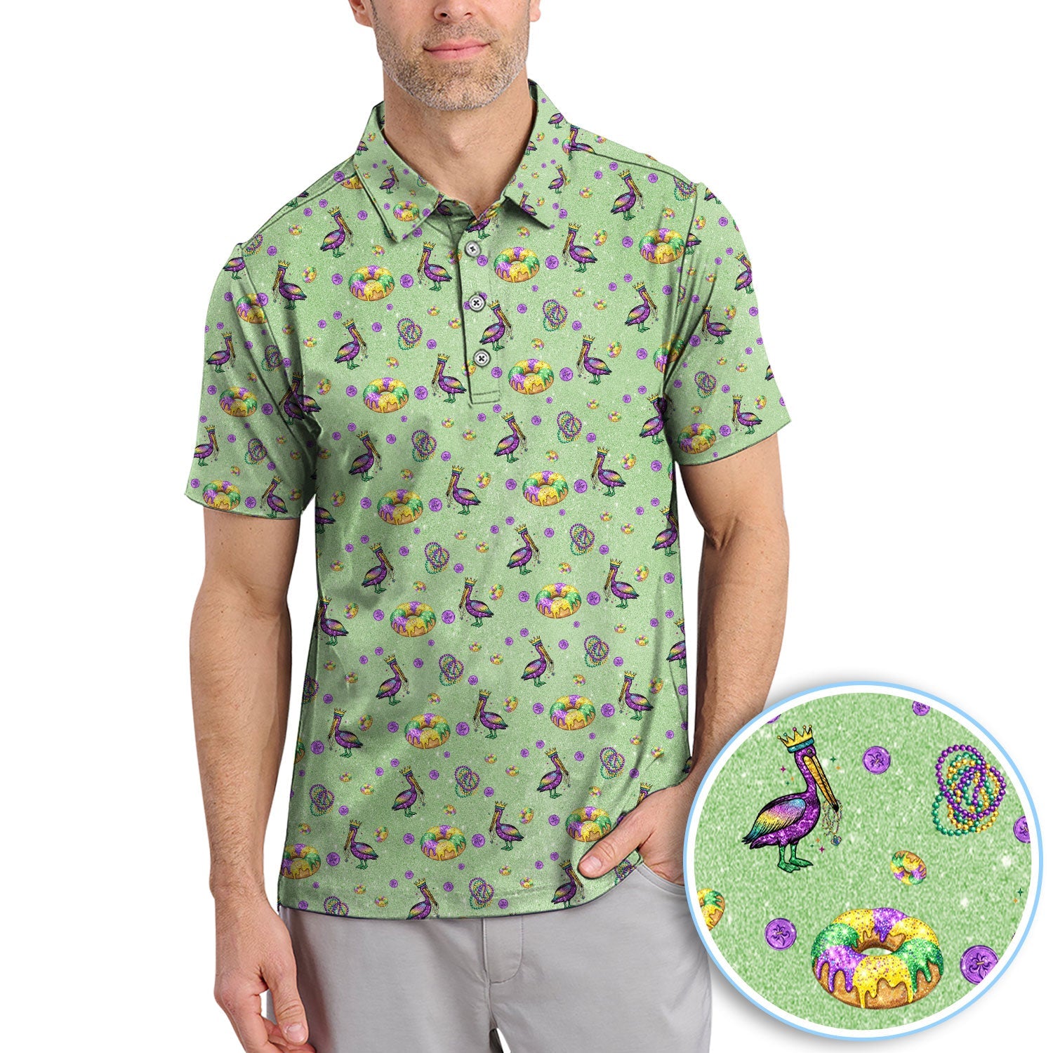 Funny Mardi Gras Pattern Golf Polos, Carnival Golf Shirt For Men, Golf Gift For Golfer