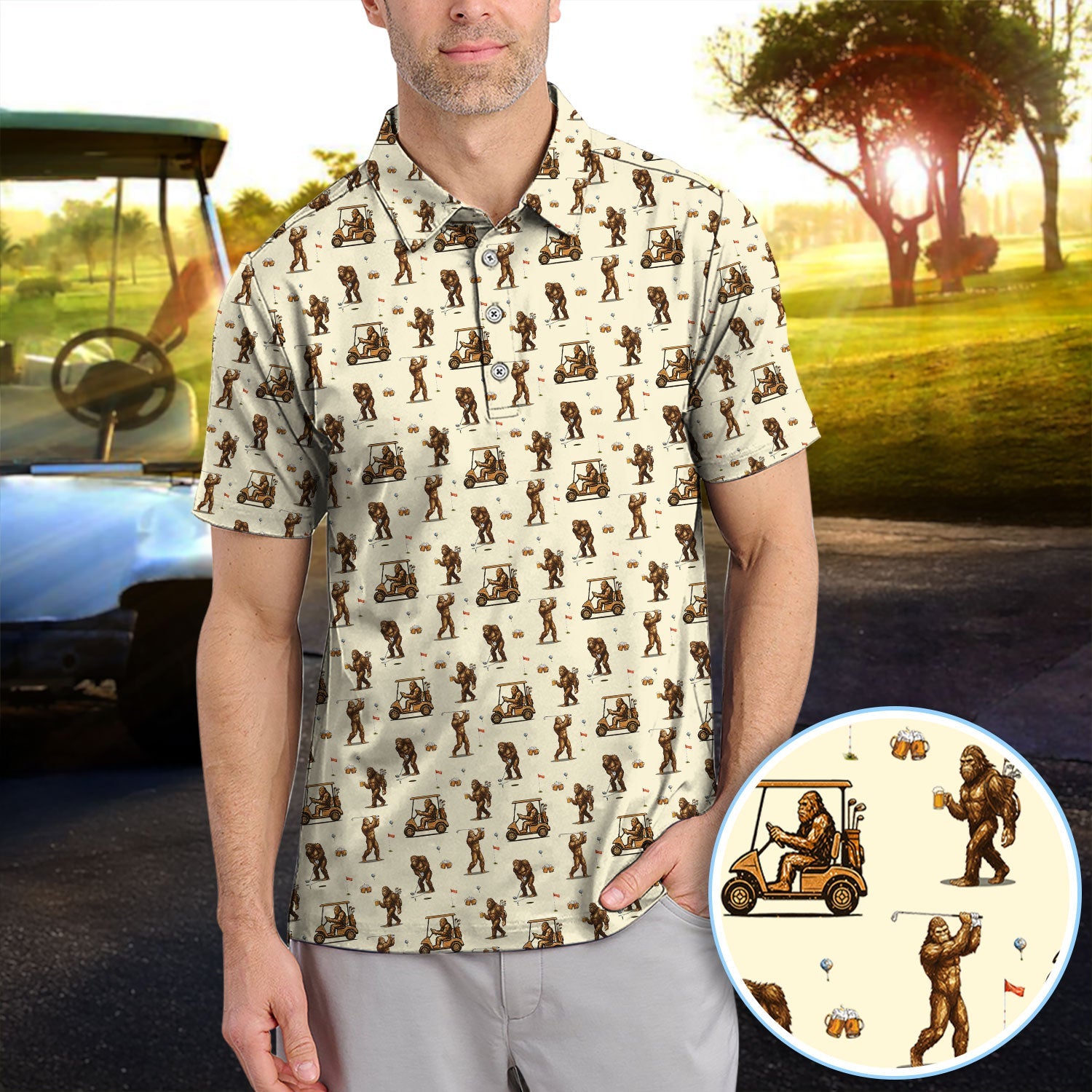 Funny Bigfoot Golf Shirt, Squatch Bigfoot And Beer Pattern Golf  Polos, Crazy Golf Gift For Golfer