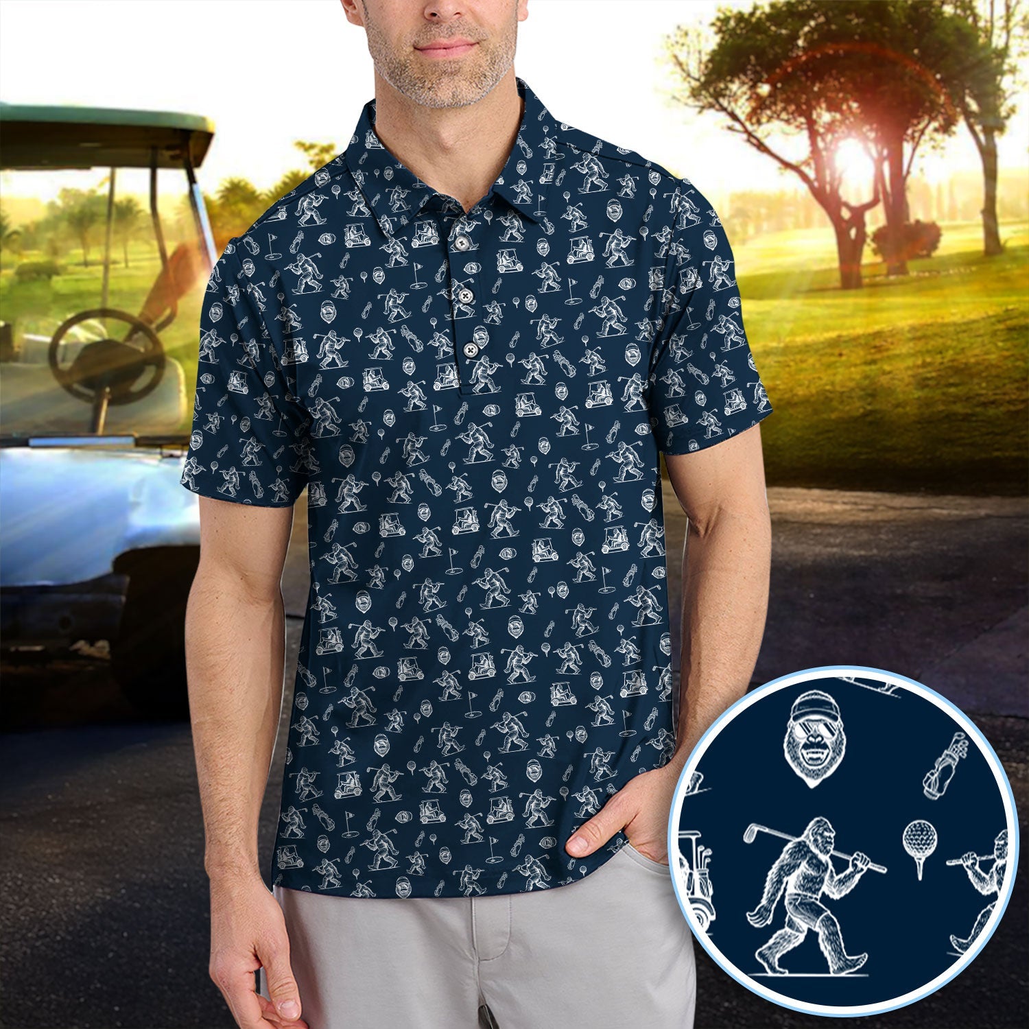 Squatch Bigfoot Pattern Golf Shirt, Funny Bigfoot Golf Polos, Golf Gift For Men