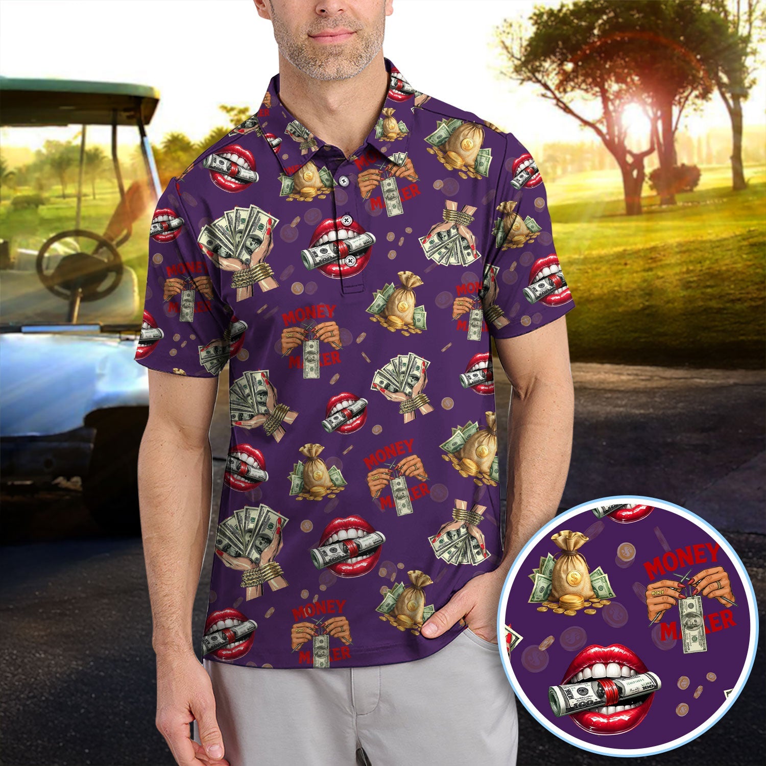 Funny Money Golf Shirt, Make Money Pattern Golf Polos, Crazy Golf Gift For Men