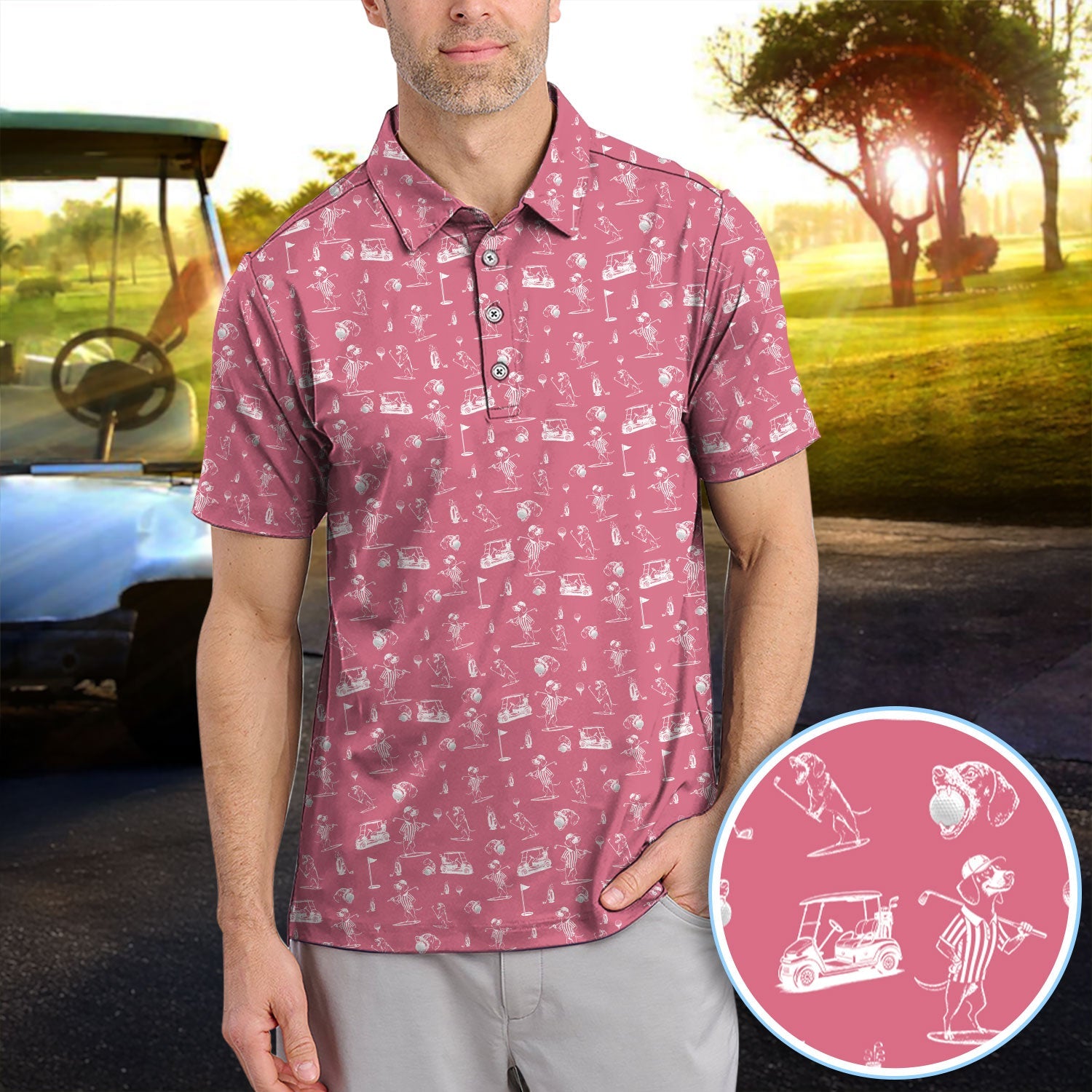 Dachshund Pattern Golf Shirt, Crazy Wiener Dog Golf Polos, Golf Gift For Dogs Lover
