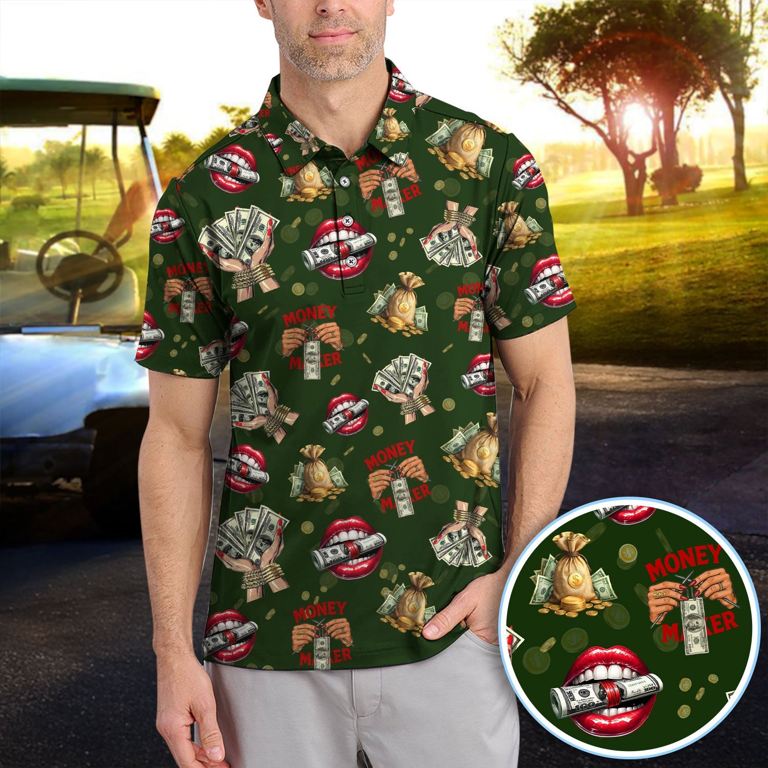 Funny Money Golf Shirt, Make Money Pattern Golf Polos, Crazy Golf Gift For Men