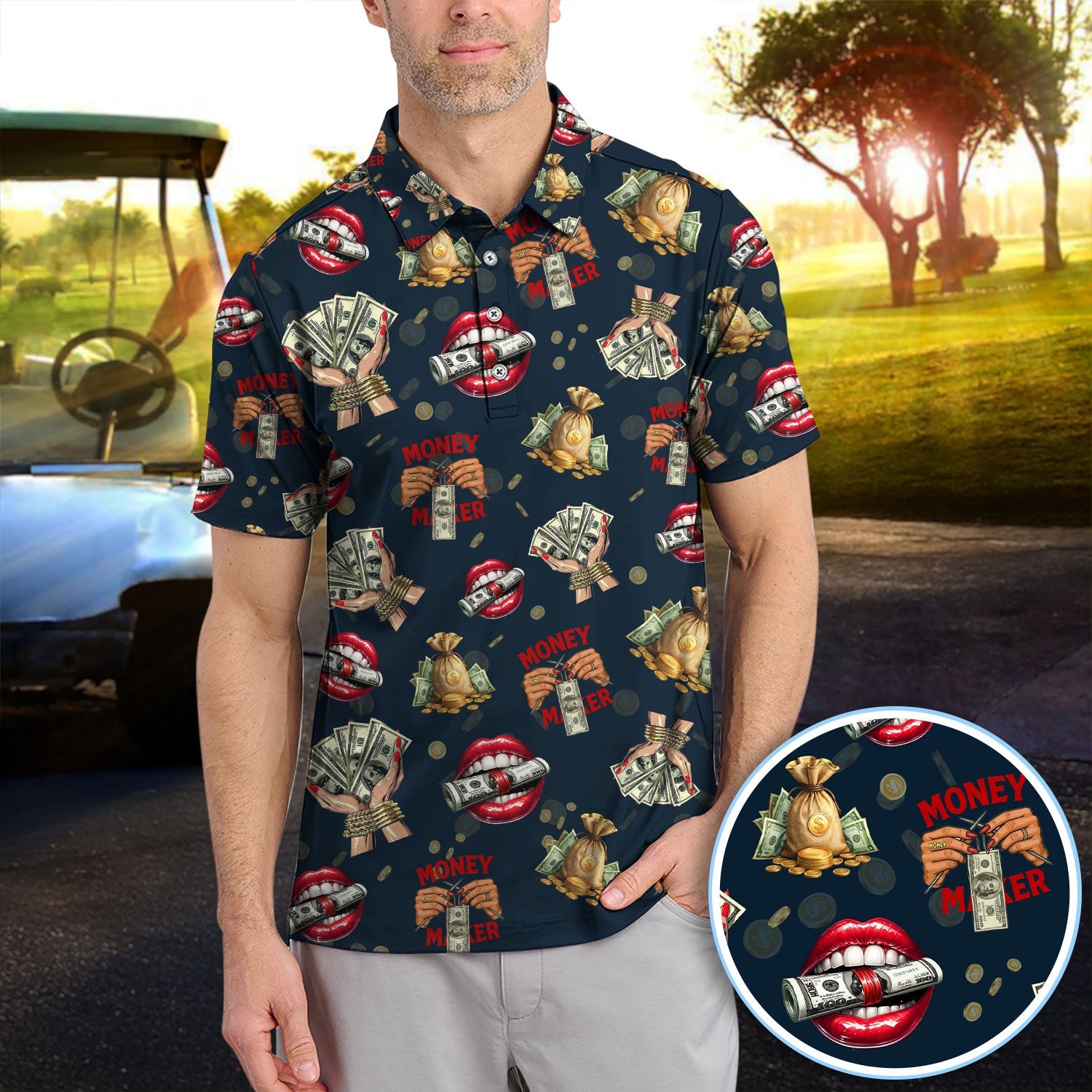 Funny Money Golf Shirt, Make Money Pattern Golf Polos, Crazy Golf Gift For Men
