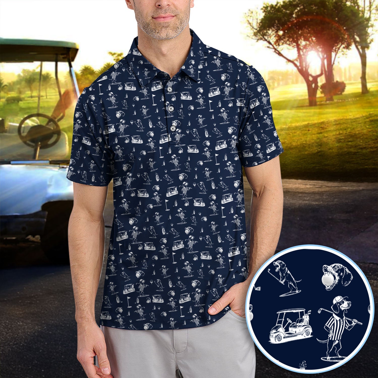 Dachshund Pattern Golf Shirt, Crazy Wiener Dog Golf Polos, Golf Gift For Dogs Lover