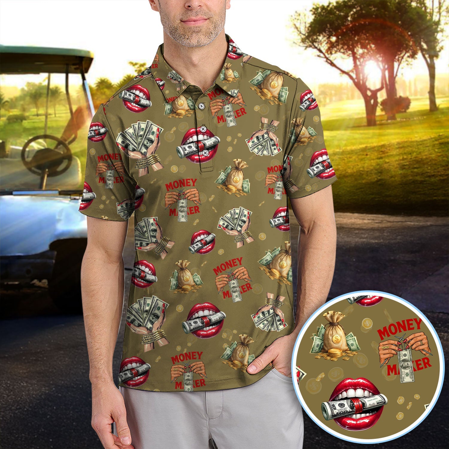 Funny Money Golf Shirt, Make Money Pattern Golf Polos, Crazy Golf Gift For Men