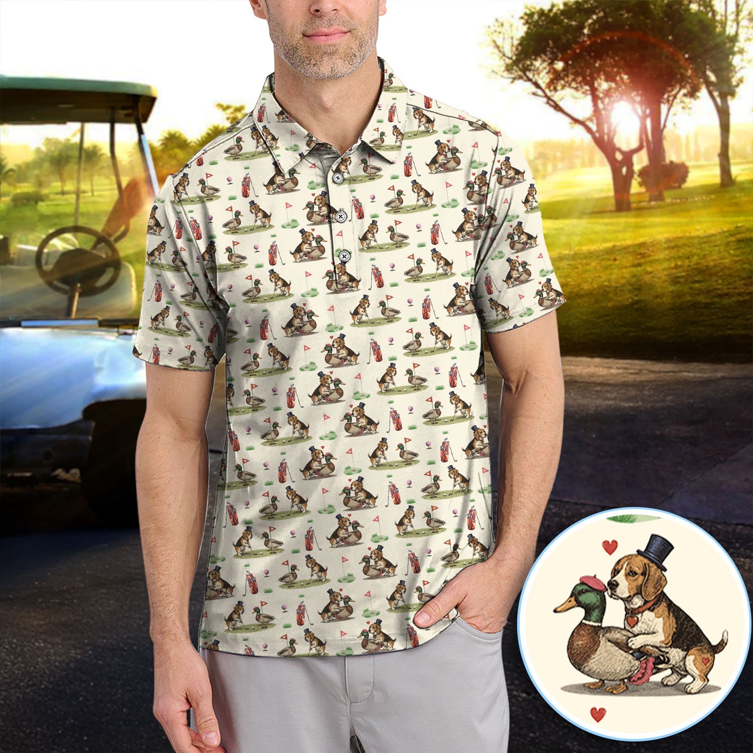 Beagle Pattern Golf Shirt, Valentine Love Golf Shirt For Hunter Lover, Golf Gift For Golfer