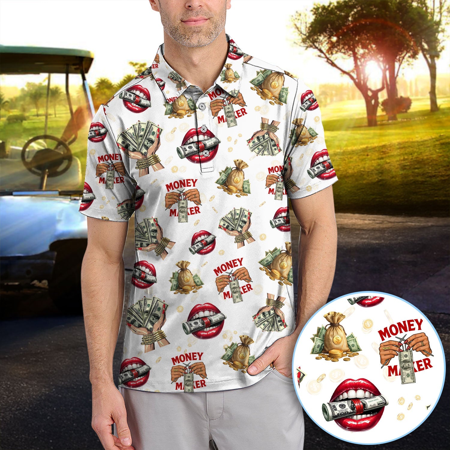 Funny Money Golf Shirt, Make Money Pattern Golf Polos, Crazy Golf Gift For Men