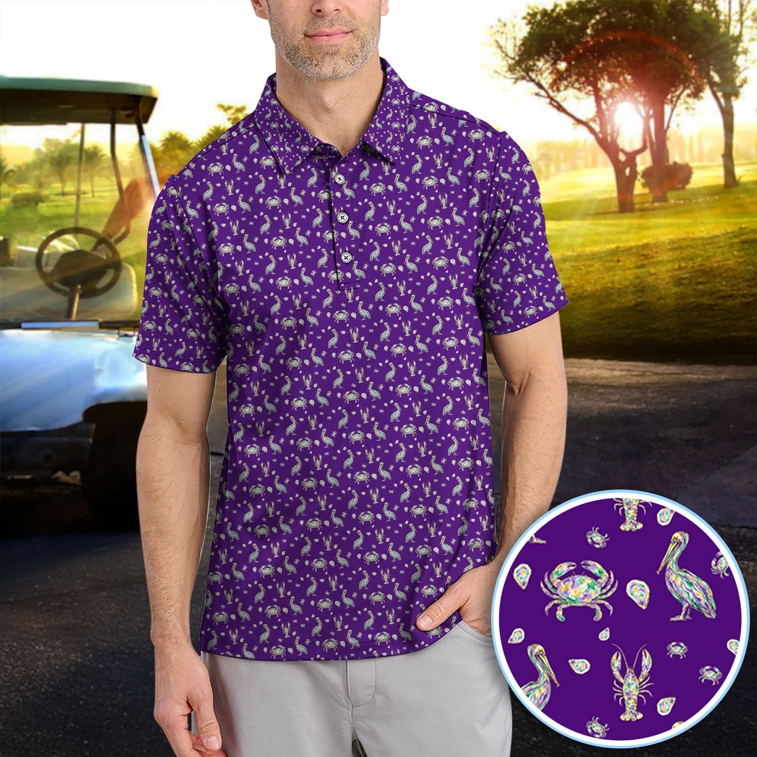 Crazy Mardi Gras Golf Polos For Golfer, Funny Holiday Pattern Golf Shirt, Golf Gift For Men