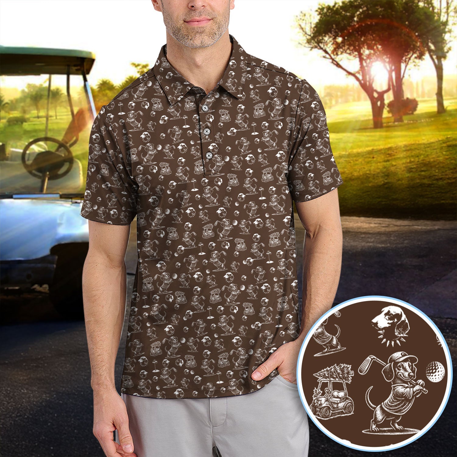 Dachshund Pattern Golf Shirt for Men, Funny Golf Polos, Golf Gift For Men