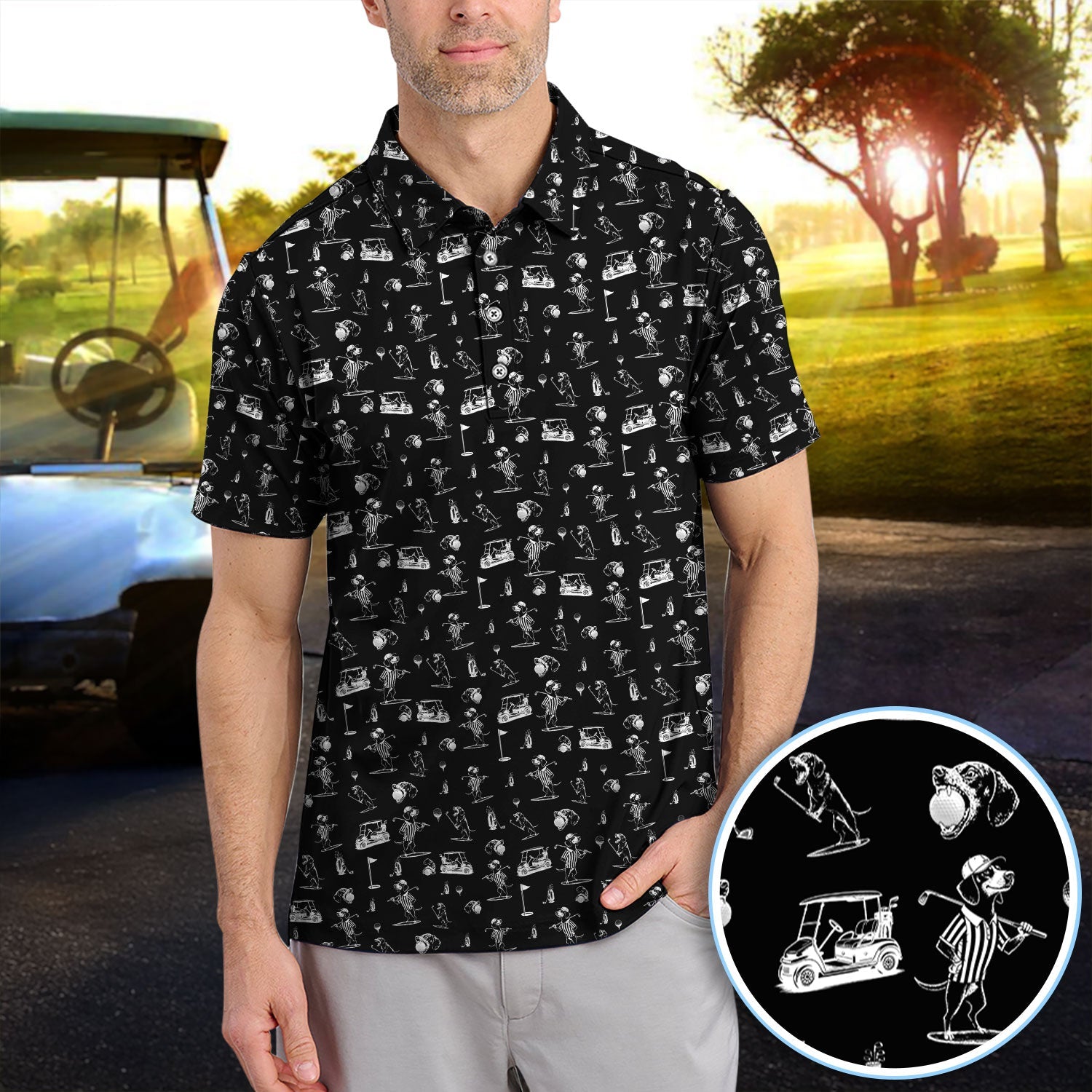 Dachshund Pattern Golf Shirt, Crazy Wiener Dog Golf Polos, Golf Gift For Dogs Lover