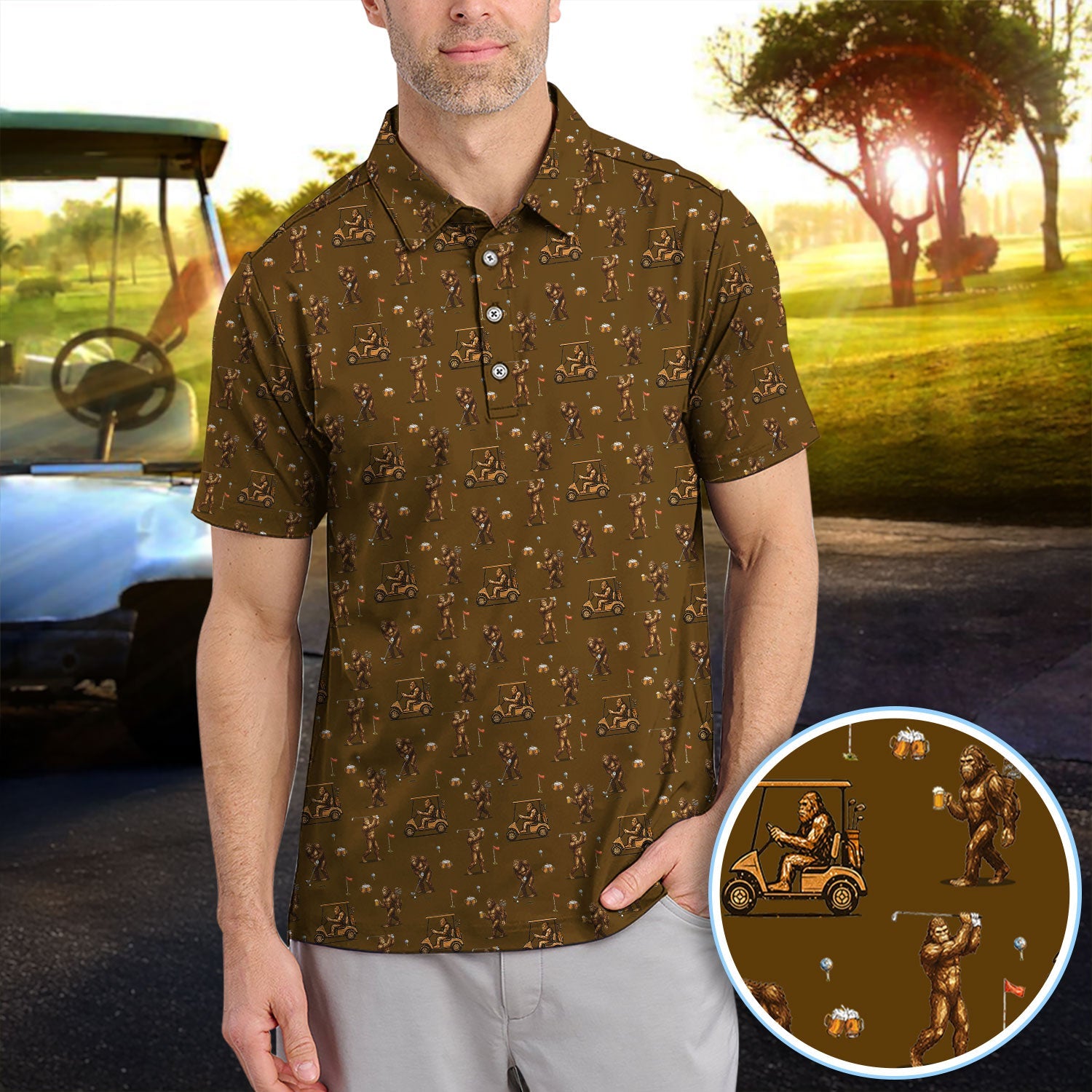 Funny Bigfoot Golf Shirt, Squatch Bigfoot And Beer Pattern Golf  Polos, Crazy Golf Gift For Golfer