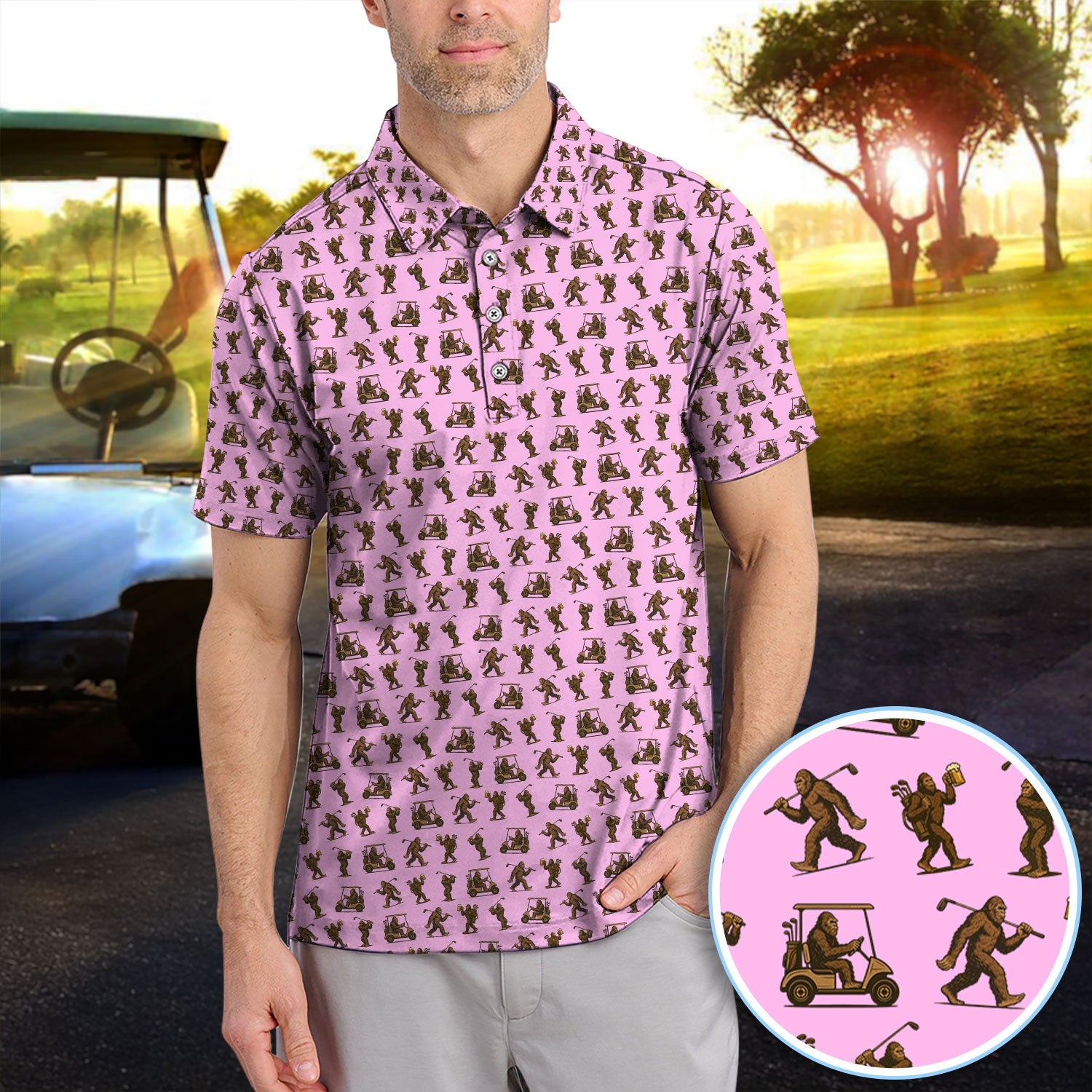 Funny Golf Pattern Shirt, Bigfoot Golf Shirt For Men, Crazy Golf Gift For Golfer