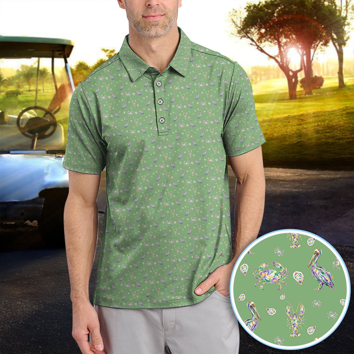 Crazy Mardi Gras Golf Polos For Golfer, Funny Holiday Pattern Golf Shirt, Golf Gift For Men