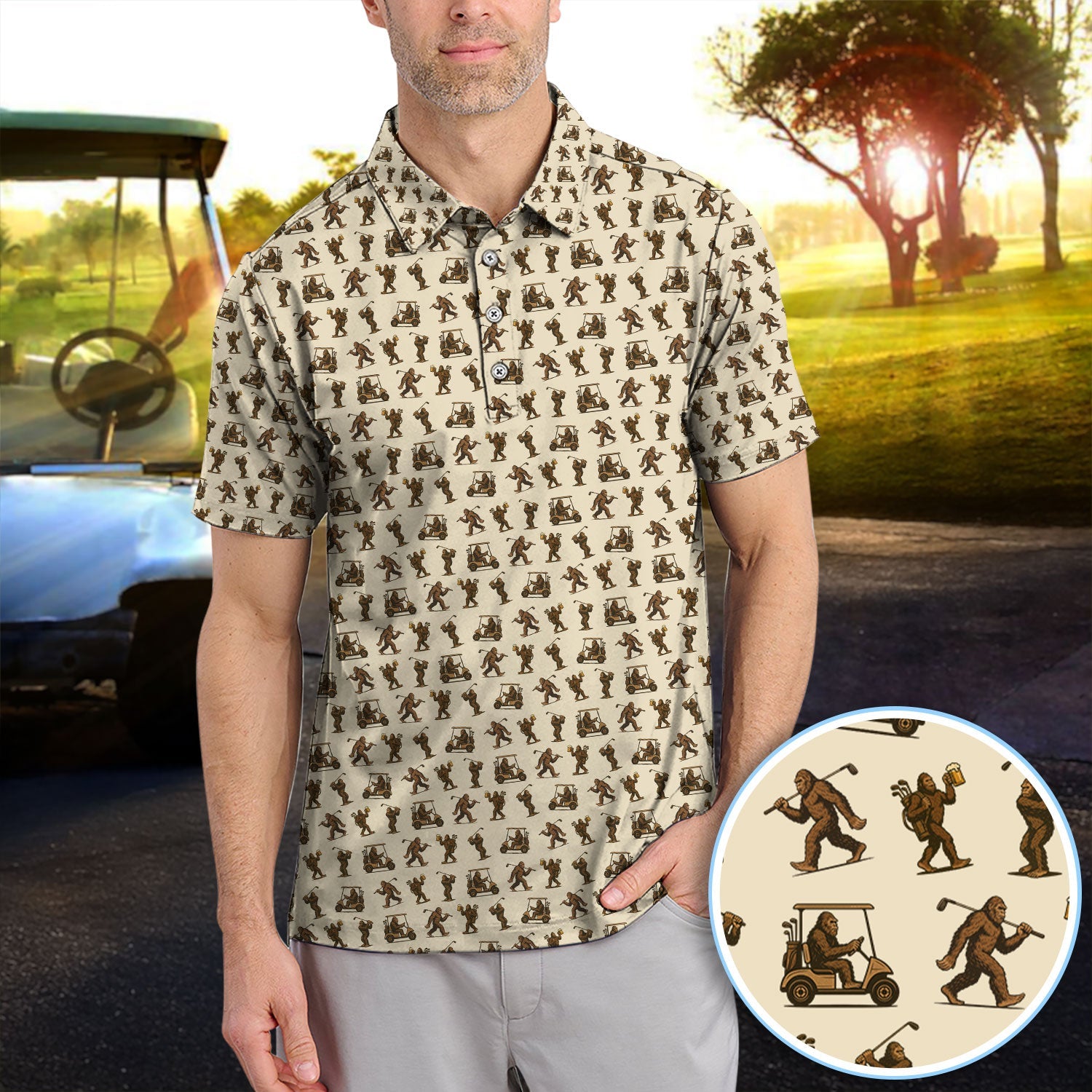 Funny Golf Pattern Shirt, Bigfoot Golf Shirt For Men, Crazy Golf Gift For Golfer