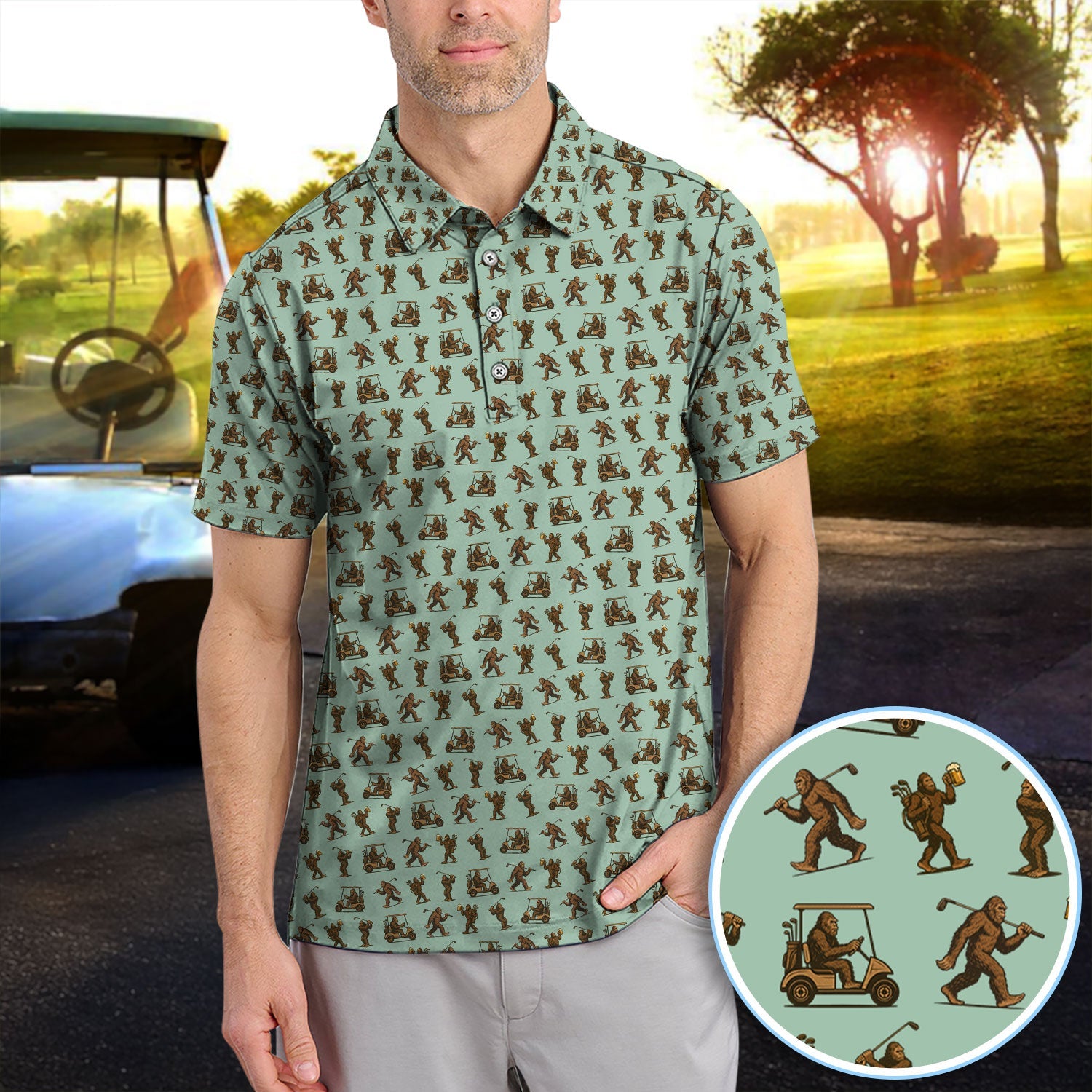 Crazy Golf Pattern Shirt, Bigfoot Golf Shirt For Men, Golf Gift For Golfer