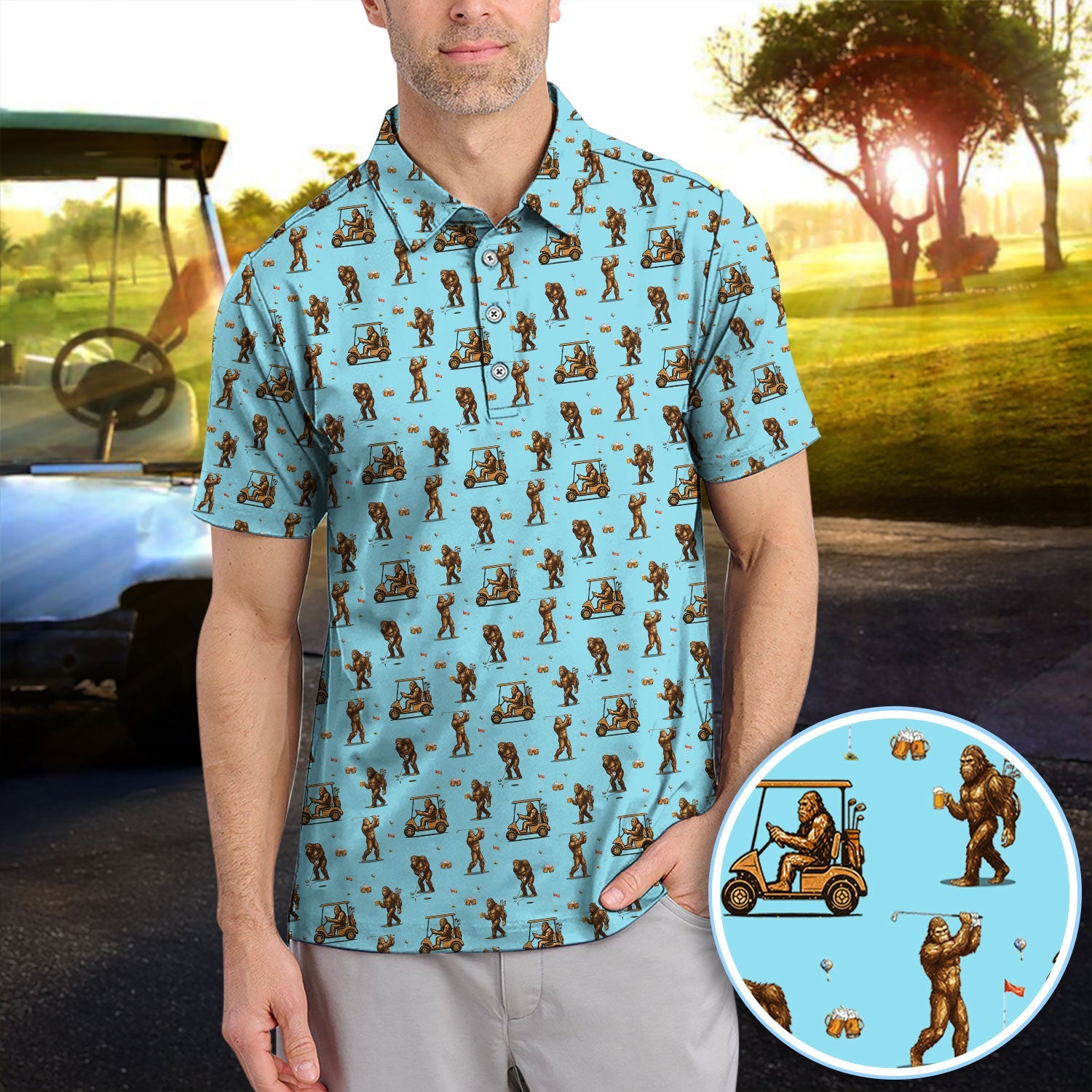 Funny Bigfoot Golf Shirt, Squatch Bigfoot And Beer Pattern Golf  Polos, Crazy Golf Gift For Golfer