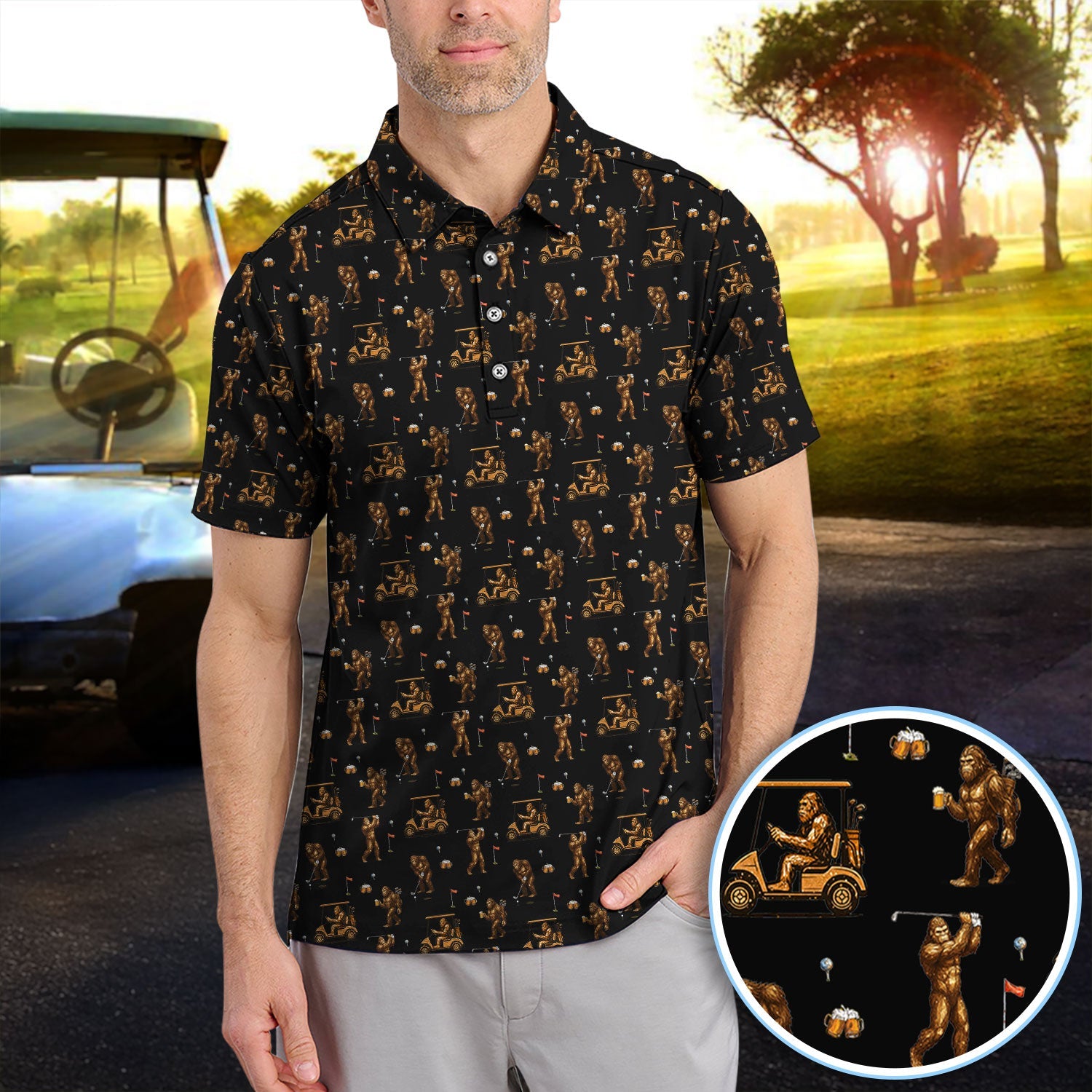 Funny Bigfoot Golf Shirt, Squatch Bigfoot And Beer Pattern Golf  Polos, Crazy Golf Gift For Golfer
