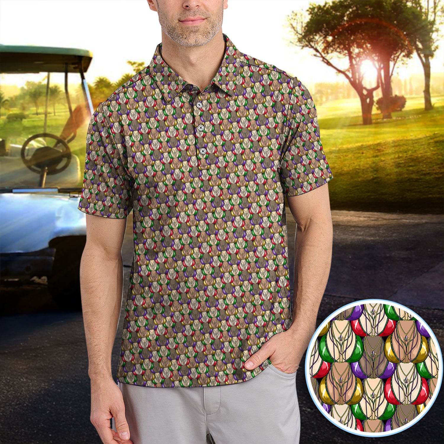 Funny Pattern Golf Polos, Crazy Golf Shirt For Men, Golf Gift For Golfer