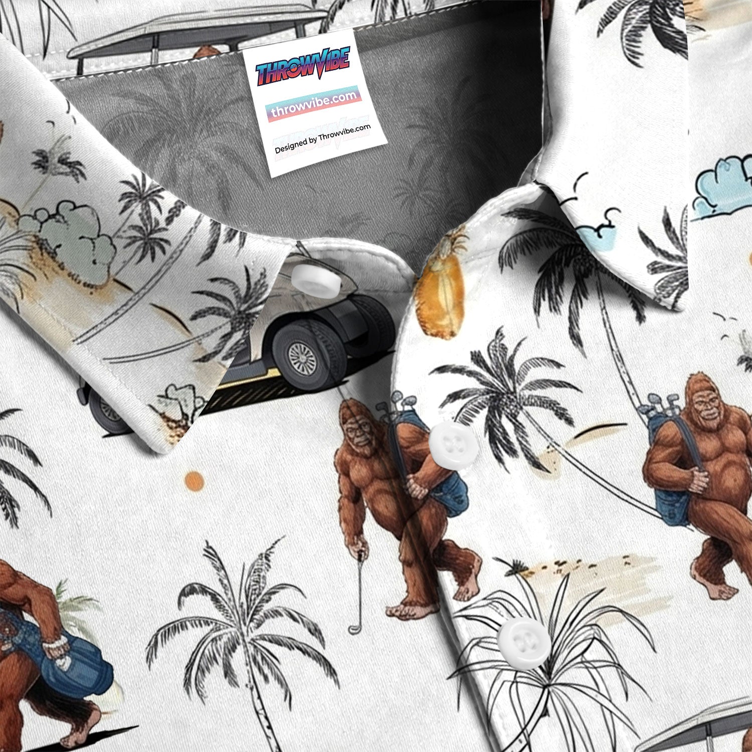 Funny Bigfoot Golf Pattern Shirt, Sasquatch Hawaiian Golf Polo For Men, Golfer Gift