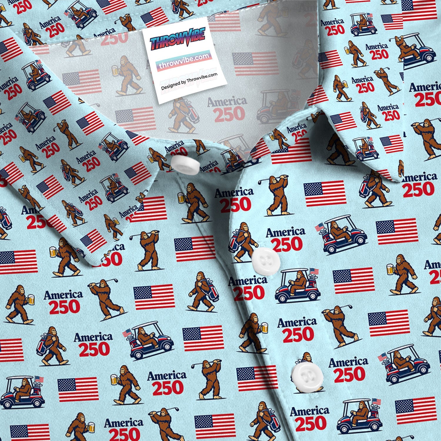 Bigfoot America 250 Pattern Golf Polos, Crazy Bigfoot Golf Shirt For Men, Funny Golf Shirt