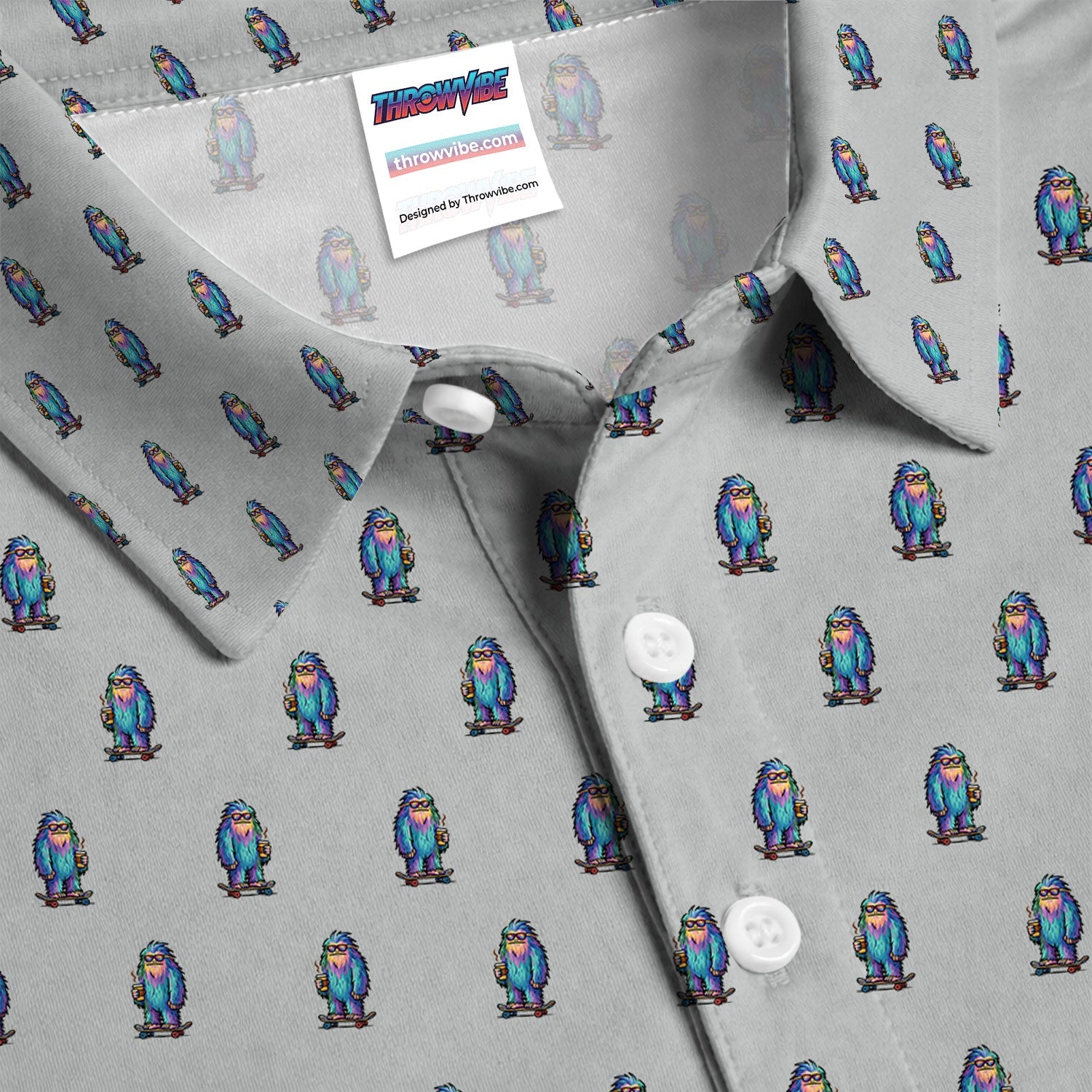 Funny Yeti Pattern Golf Polos, Bigfoot Coffee Skateboard Golf Shirt, Crazy Golf Shirts For Men