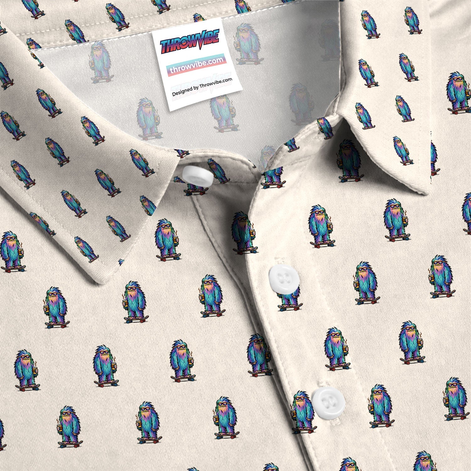 Funny Yeti Pattern Golf Polos, Bigfoot Coffee Skateboard Golf Shirt, Crazy Golf Shirts For Men