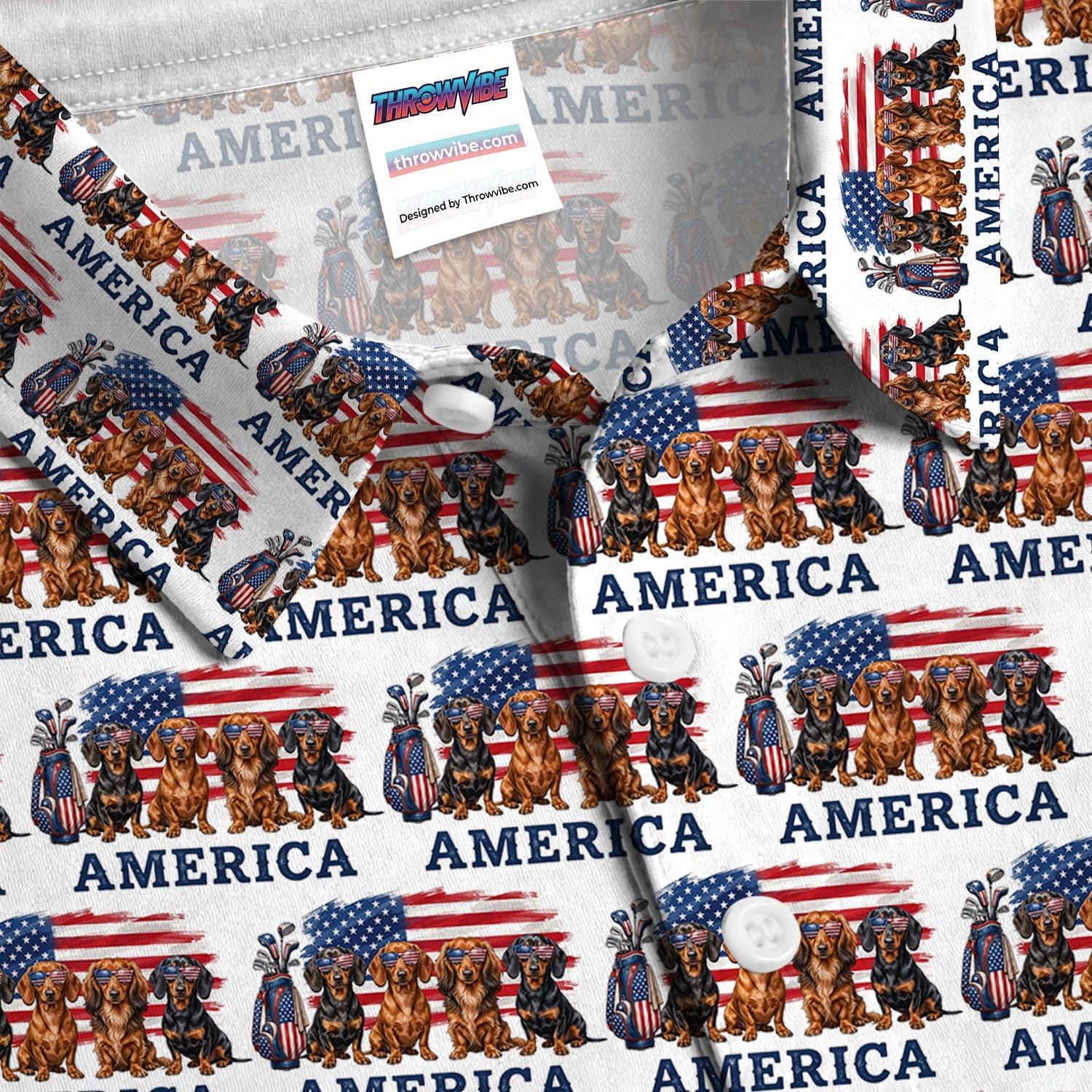 Dachshund America Pattern Golf Polos, Crazy Dachshund Golf Shirt For Men, Funny Golf Shirt