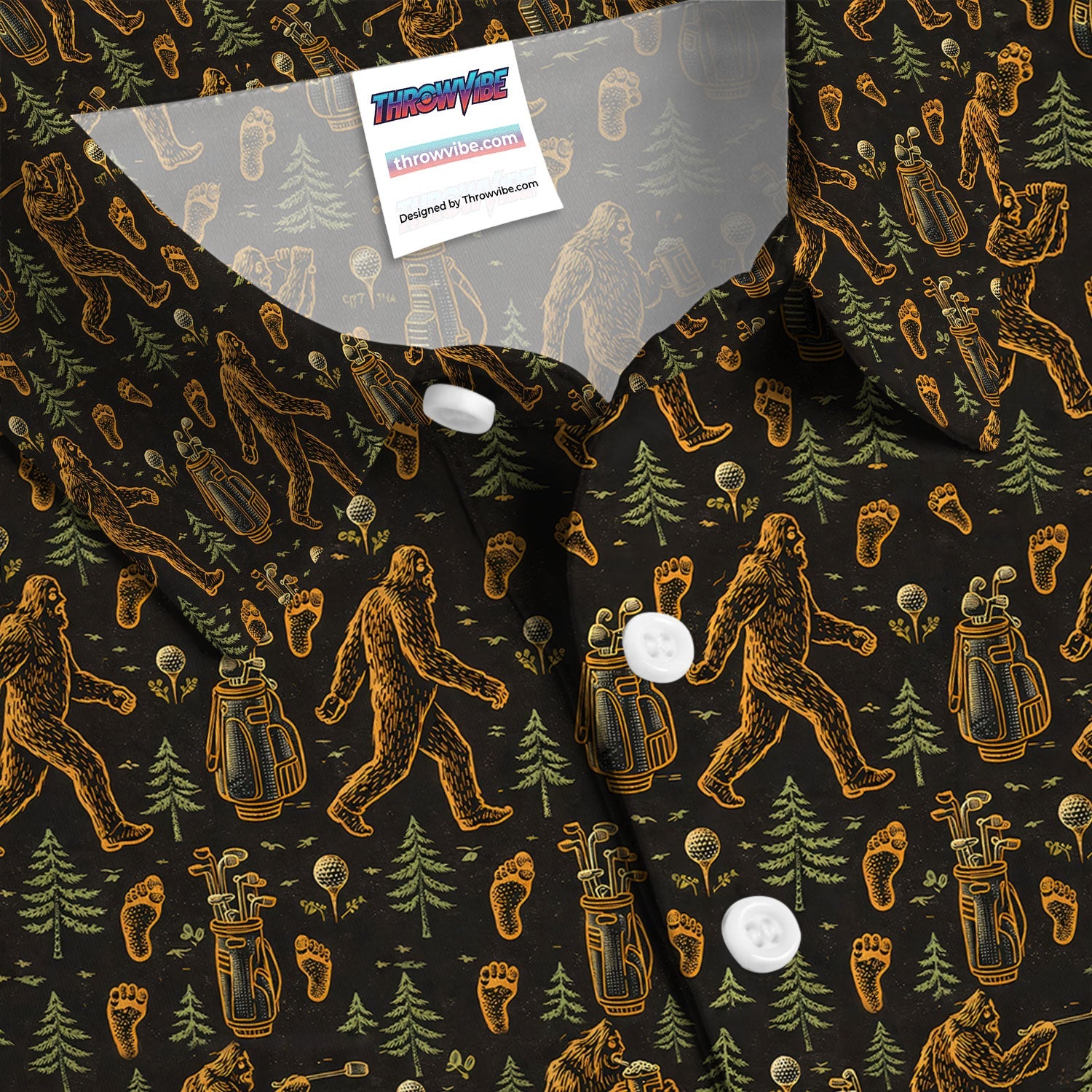 Bigfoot Beer Forest Pattern Golf Shirt, Sasquatch Drinking Golf Shirt For Men, Golfer Gift