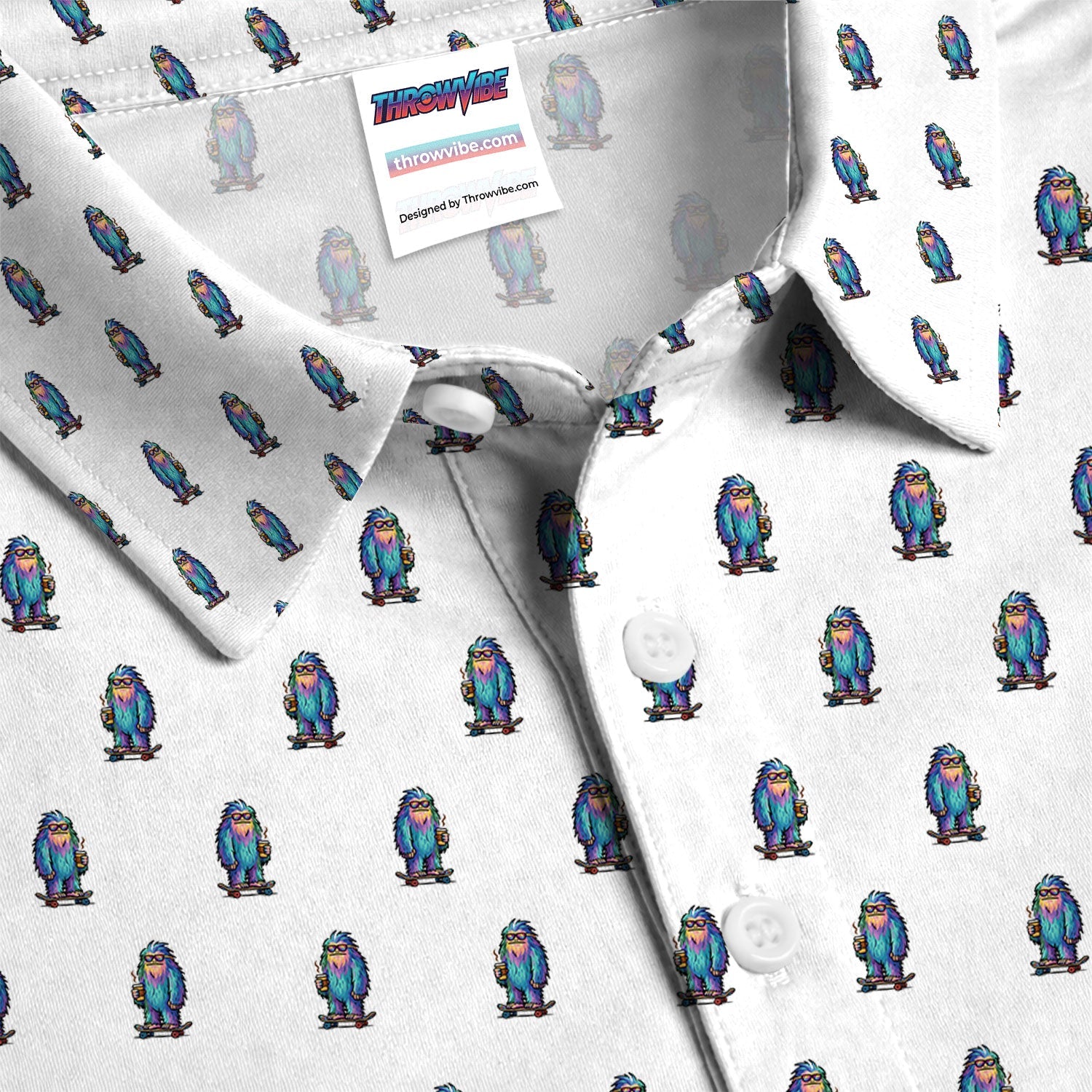 Funny Yeti Pattern Golf Polos, Bigfoot Coffee Skateboard Golf Shirt, Crazy Golf Shirts For Men