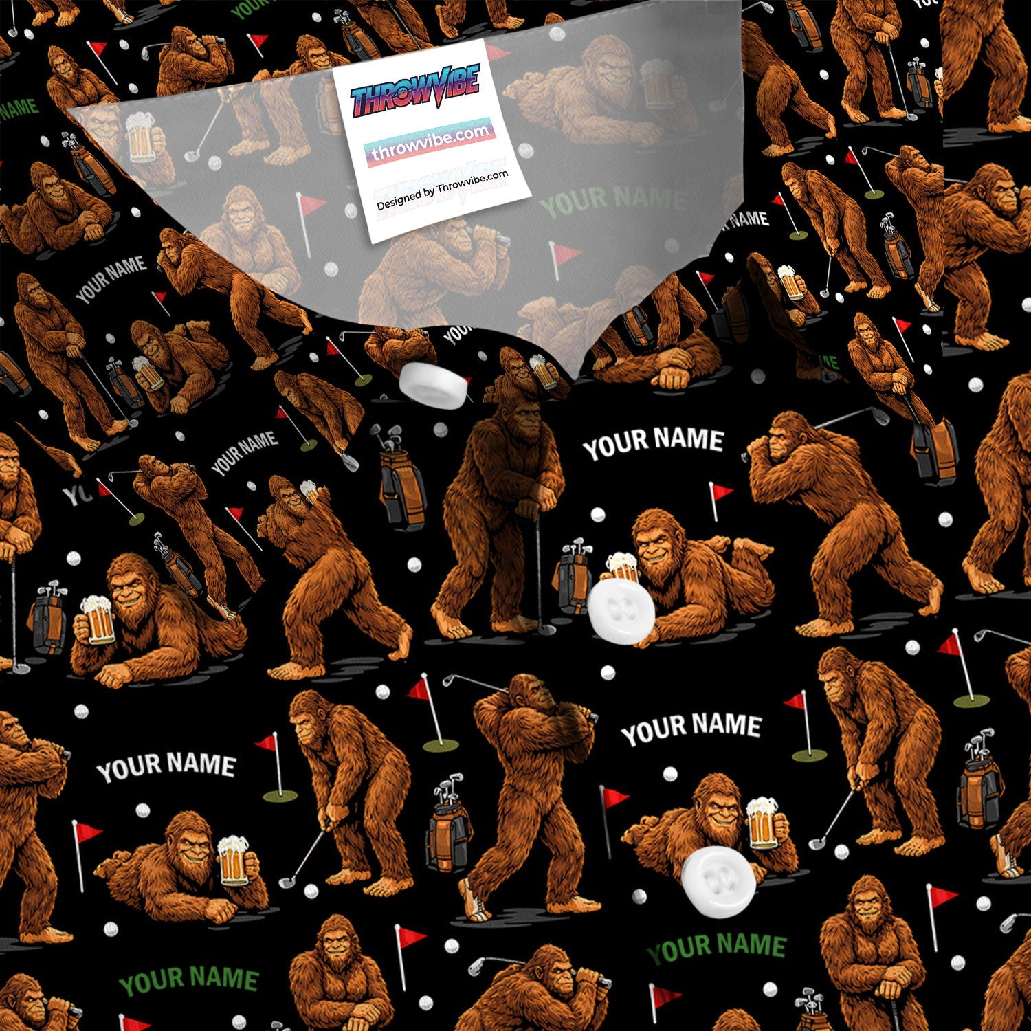 Personalized Bigfoot Pattern Golf Polos, Crazy Bigfoot Golf Shirt For Men, Funny Golf Shirt