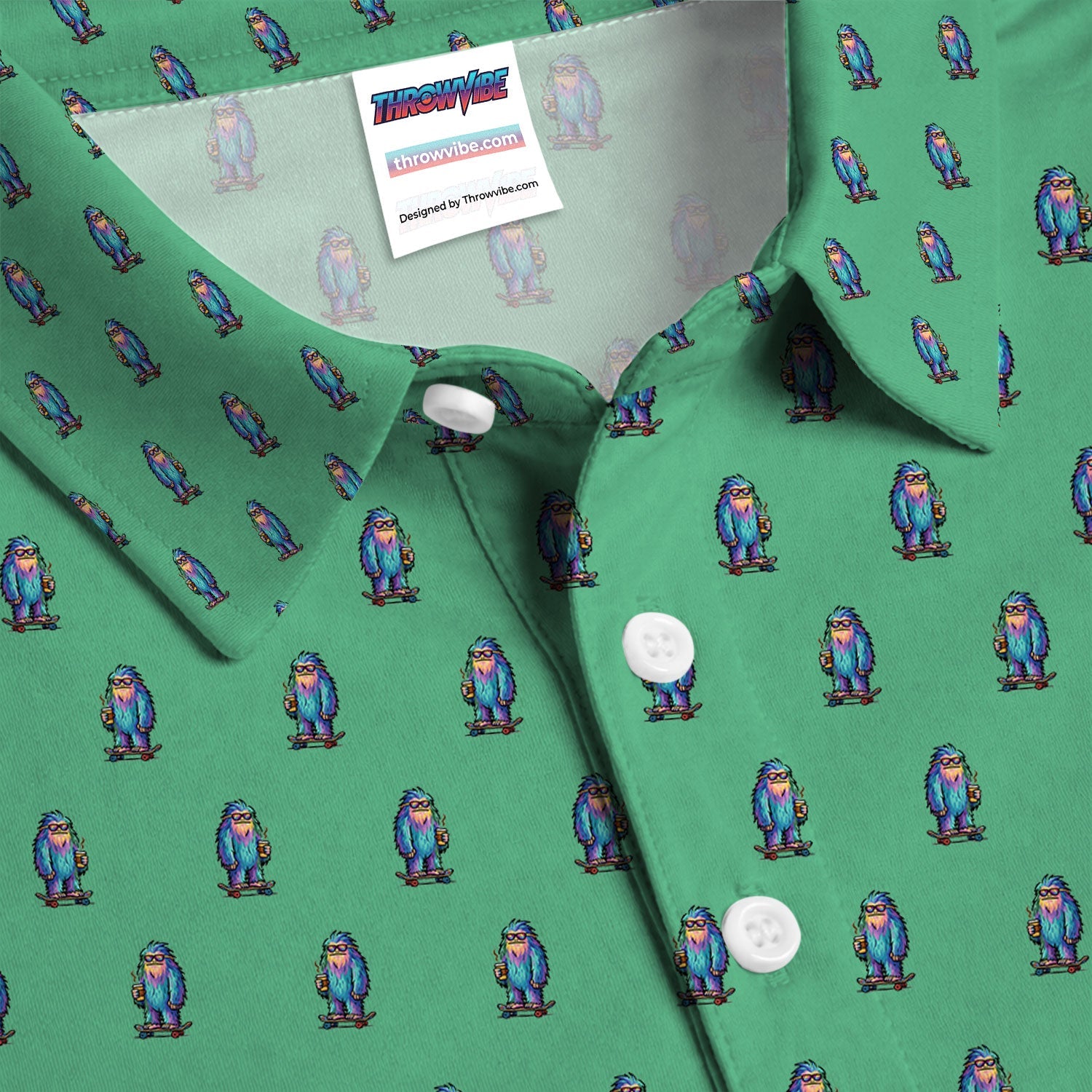 Funny Yeti Pattern Golf Polos, Bigfoot Coffee Skateboard Golf Shirt, Crazy Golf Shirts For Men
