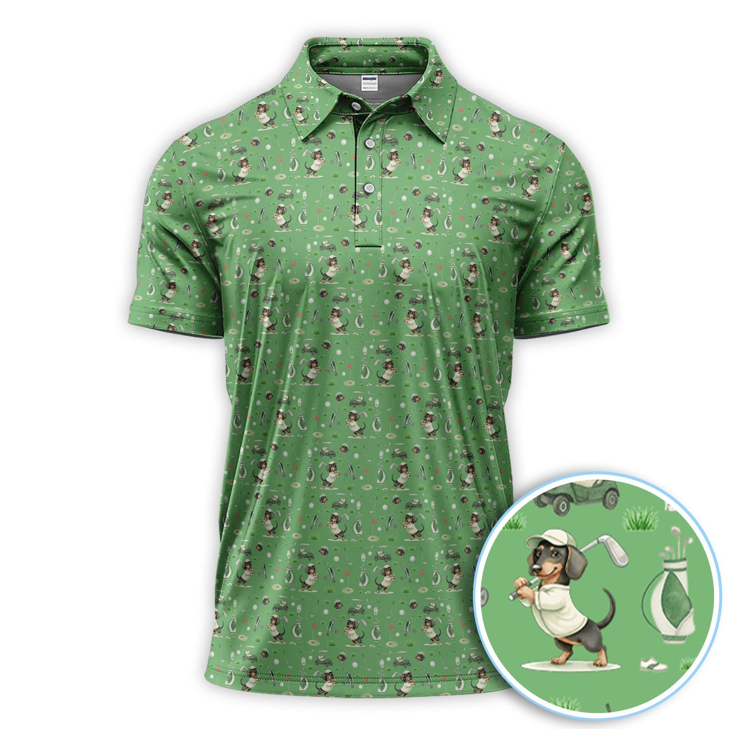 Funny Wiener Dog Golf Shirt, Dachshund Pattern Golf Polos, Crazy Golf Gift For Men