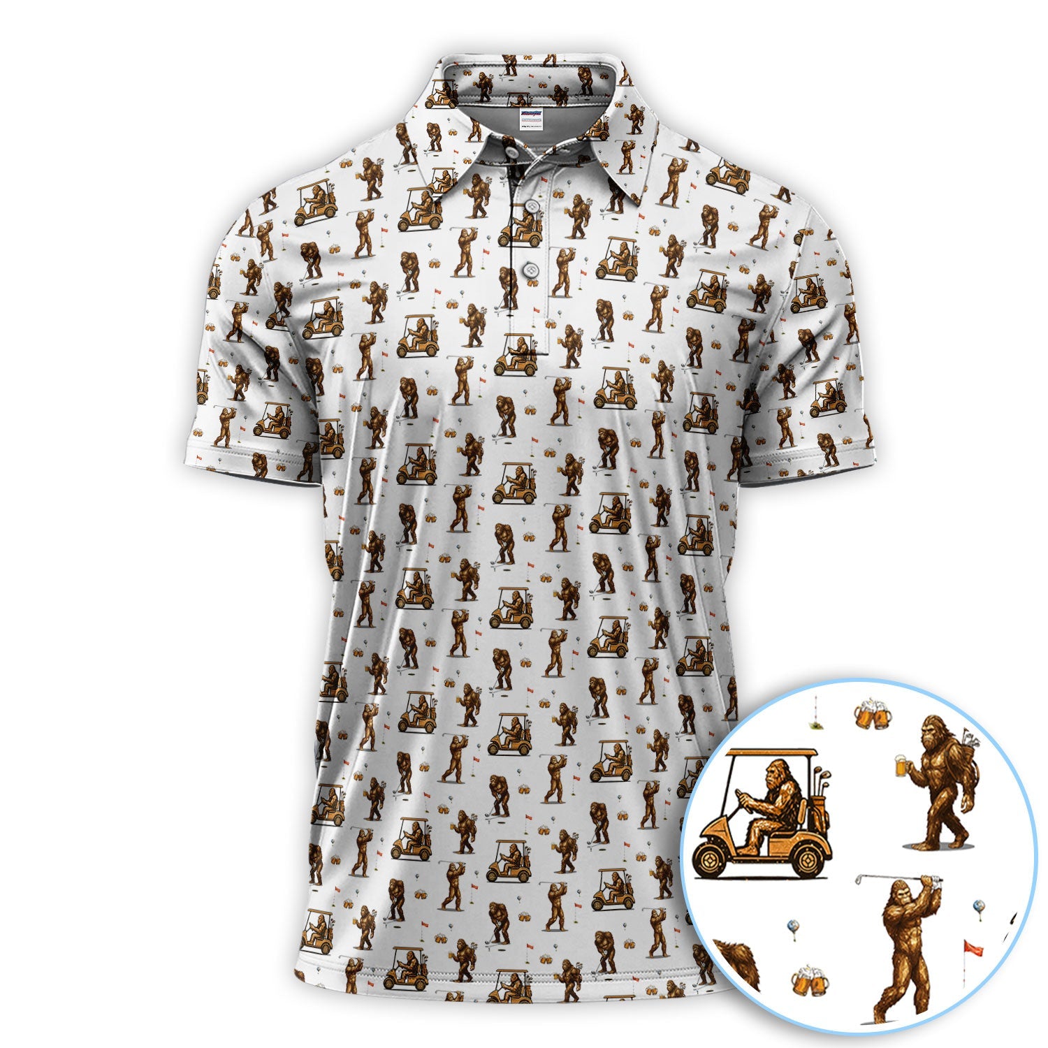 Funny Bigfoot Golf Shirt, Squatch Bigfoot And Beer Pattern Golf  Polos, Crazy Golf Gift For Golfer