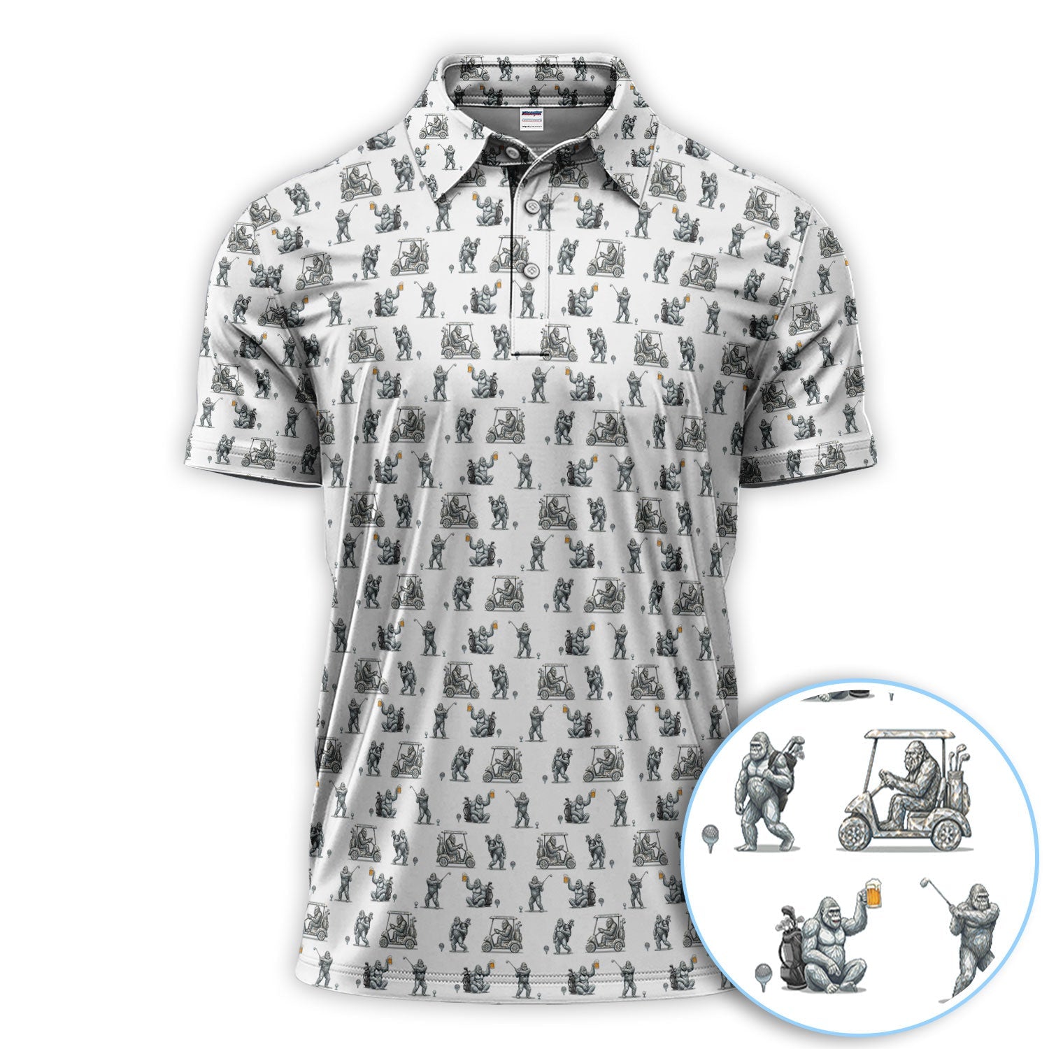 Funny Bigfoot Pattern Golf Shirt, Squatch Bigfoot Golf Polos, Crazy Golf Gift For Men