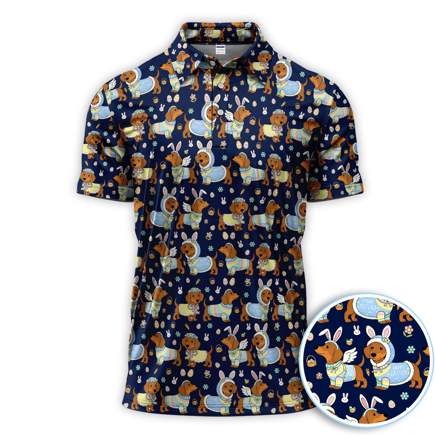 Dachshund Happy Easter Golf Polos, Easter Wiener Dog Pattern Golf Shirt, Golf Gift For Golfer