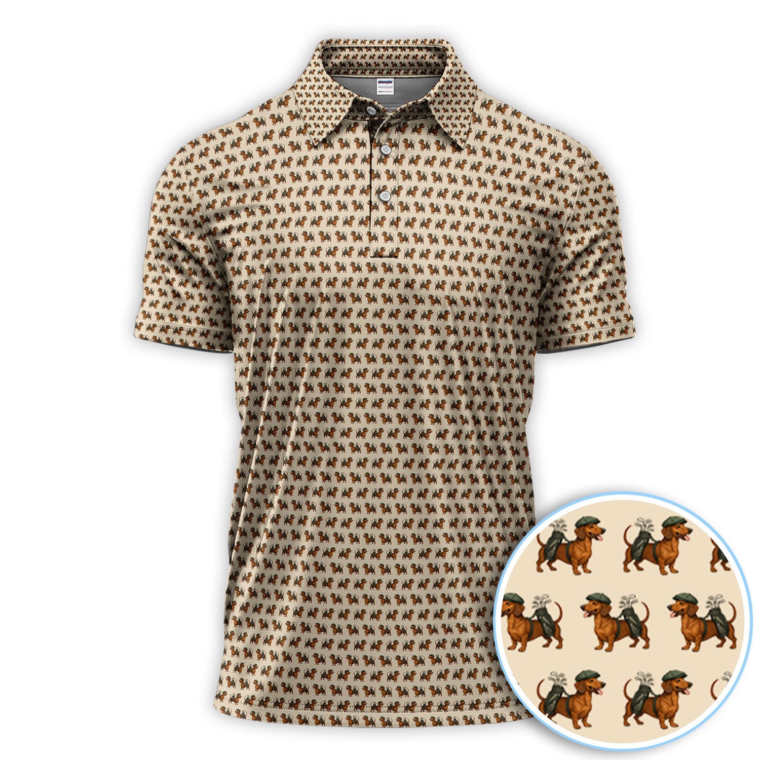 Dachshund Pattern Golf Polos, Crazy Dachshund Golf Shirt For Men, Funny Golf Shirt
