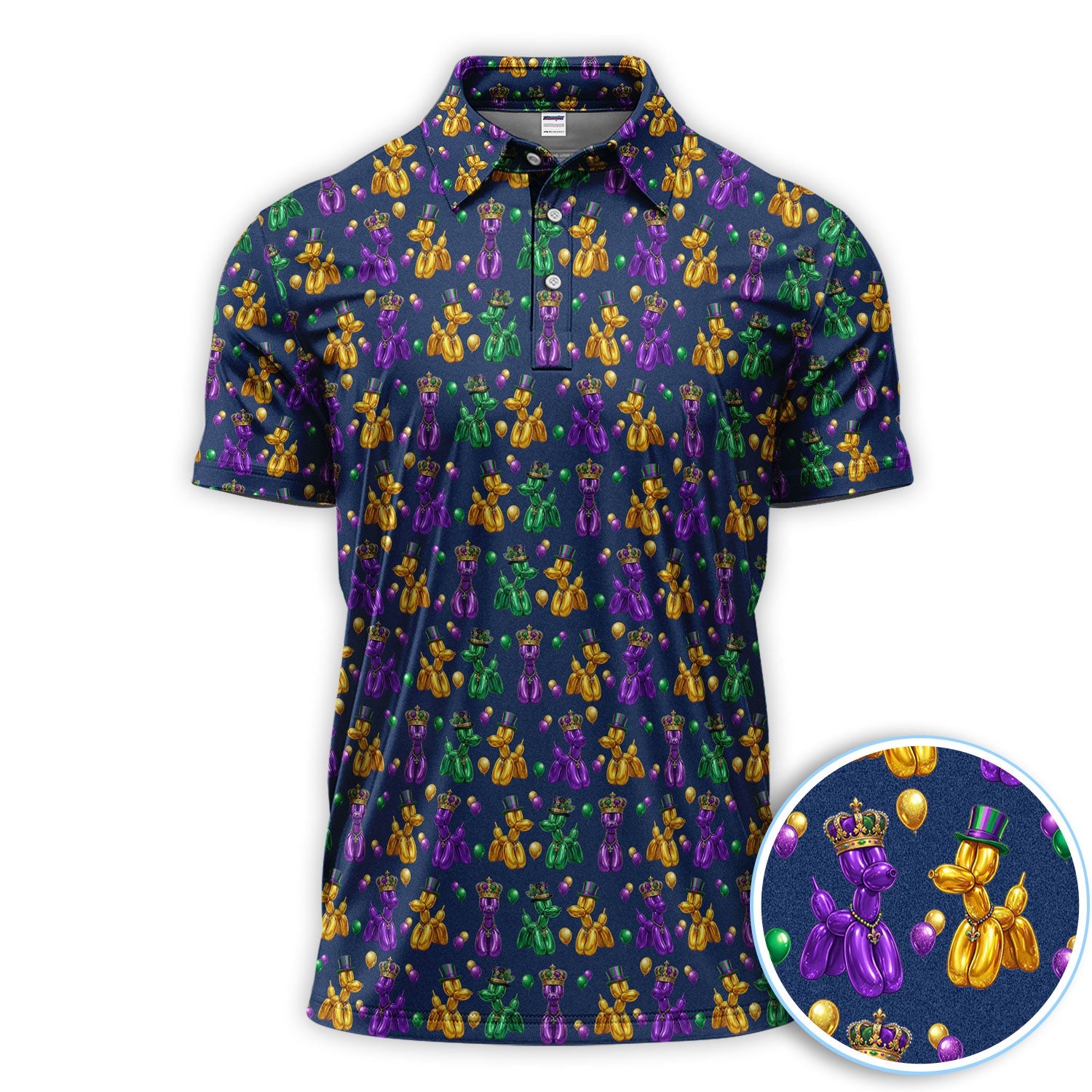 Mardi Gras Bead Dogs Golf Polos For Golfer, Festival Pattern Golf Shirt, Golf Gift For Men