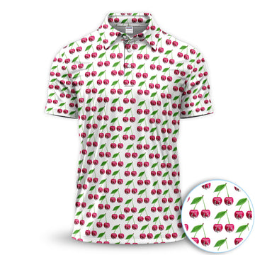 Cute Cherry Golf Pattern Shirt, Sweet Cherry Aesthetic Golf Shirt For Men, Fruit Lover Gift