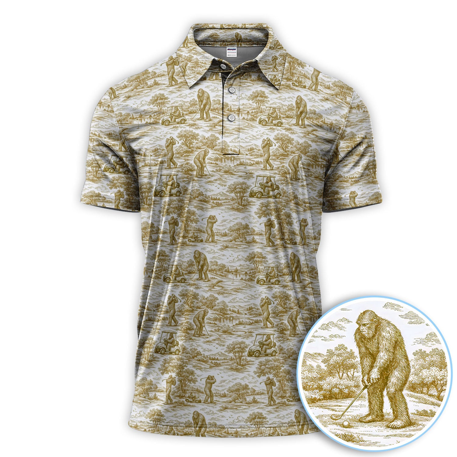 Crazy Bigfoot Pattern Golf Polos, Funny Sasquatch Golf Shirt For Men, Golf Gift For Golfer