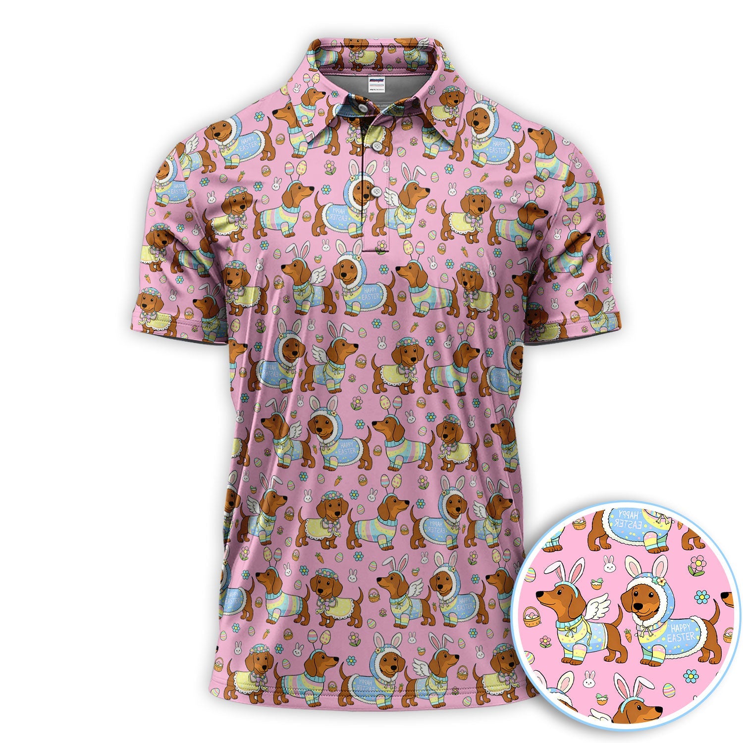 Dachshund Happy Easter Golf Polos, Easter Wiener Dog Pattern Golf Shirt, Golf Gift For Golfer