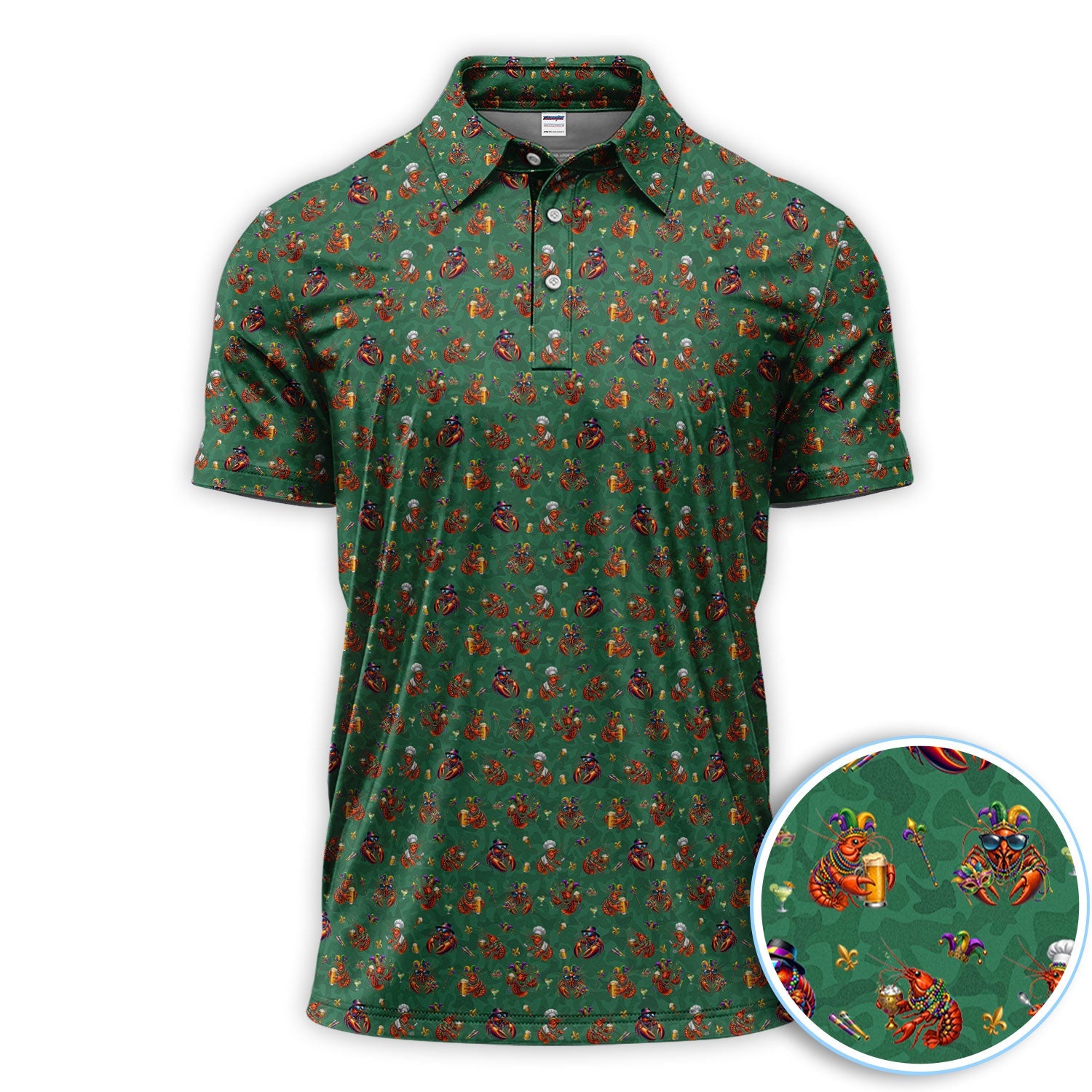 Funny Crawfish Mardi Gras Pattern Golf Shirt, Beer Crawdad Golf Polos For Golfer, Golf Gift For Men