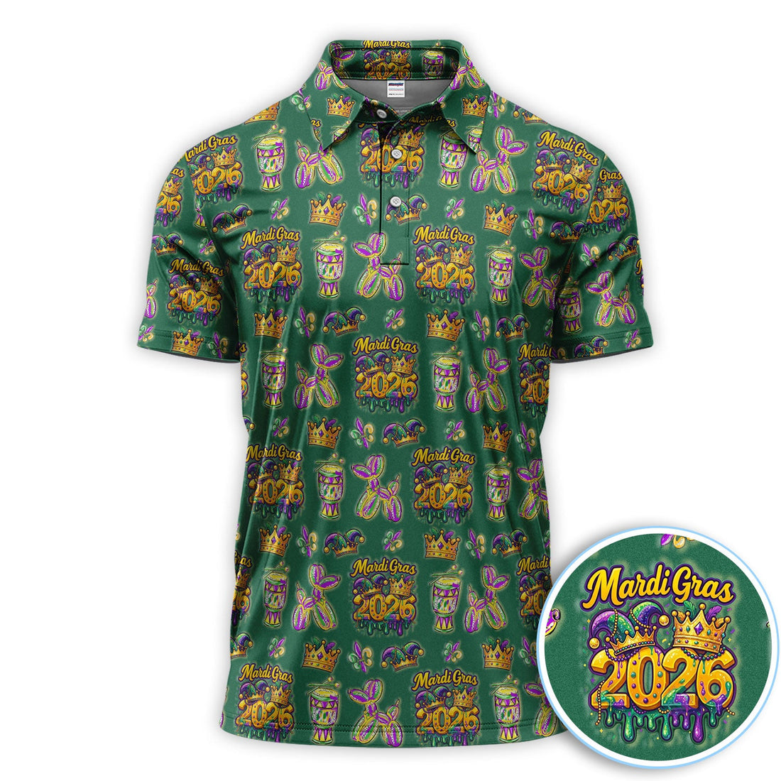 Mardi Gras 2026 Golf Polos For Golfer, Festive Crown Mask Pattern Golf Shirt, Golf Gift For Men