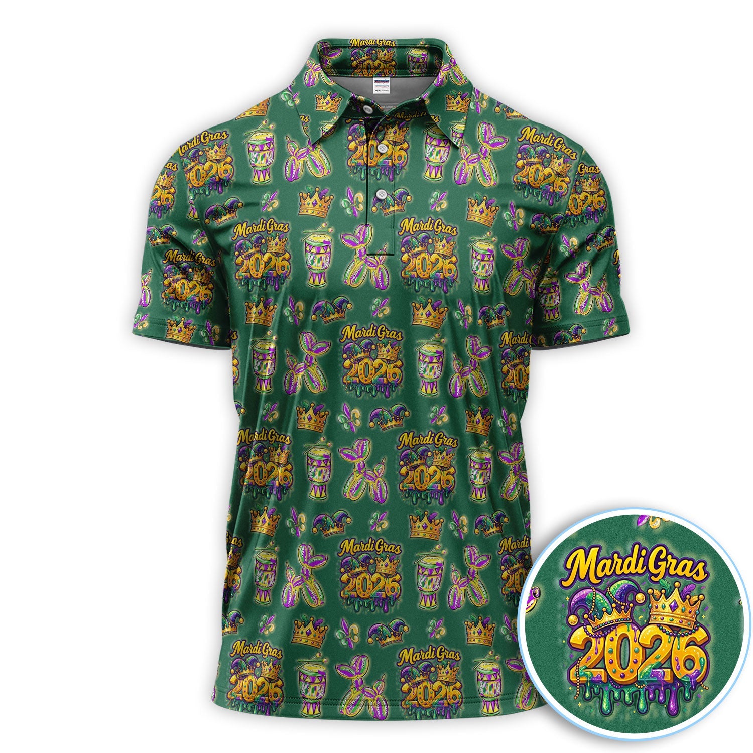 Mardi Gras 2026 Golf Polos For Golfer, Festive Crown Mask Pattern Golf Shirt, Golf Gift For Men
