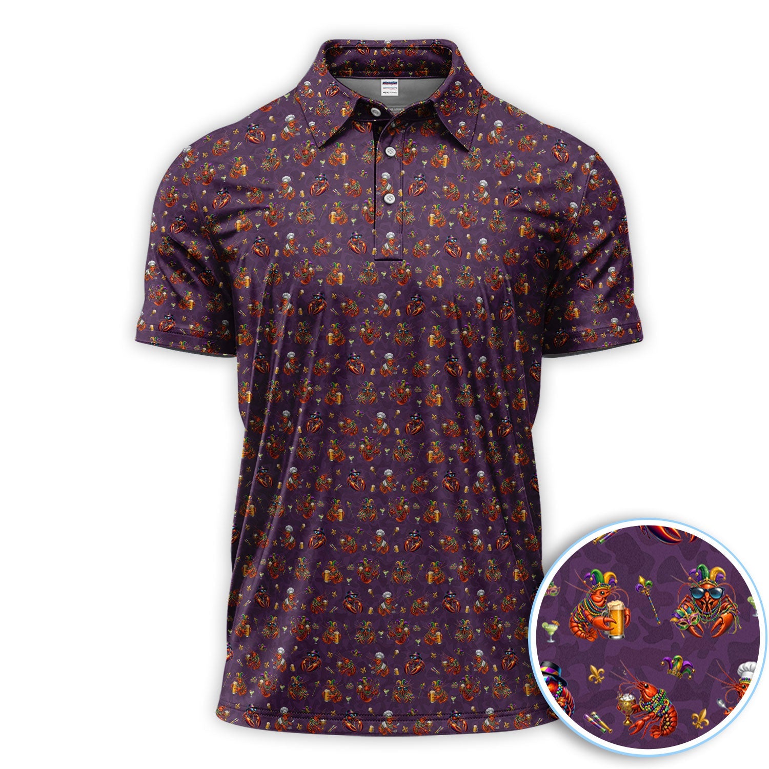 Funny Crawfish Mardi Gras Pattern Golf Shirt, Beer Crawdad Golf Polos For Golfer, Golf Gift For Men