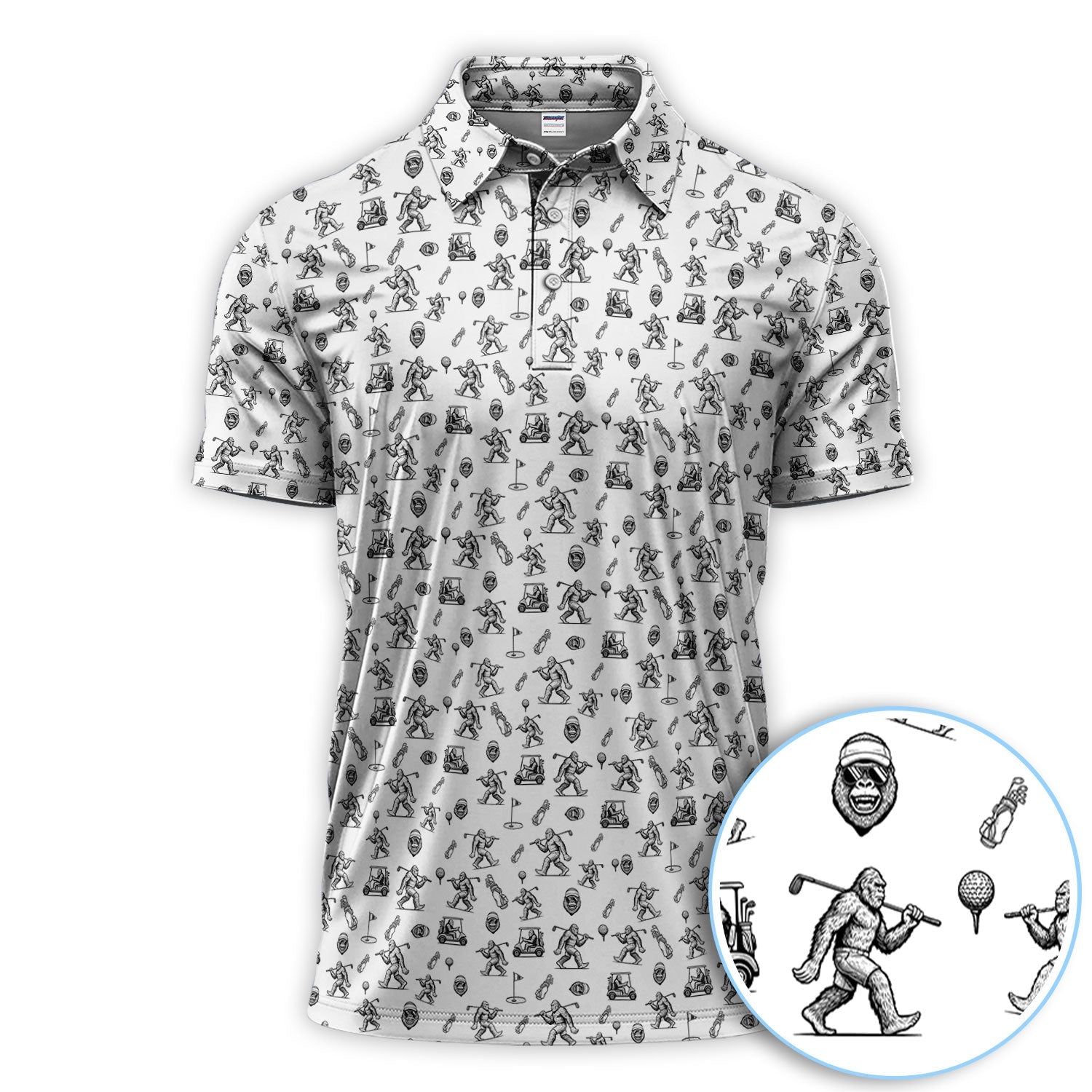 Squatch Bigfoot Pattern Golf Shirt, Funny Bigfoot Golf Polos, Golf Gift For Men