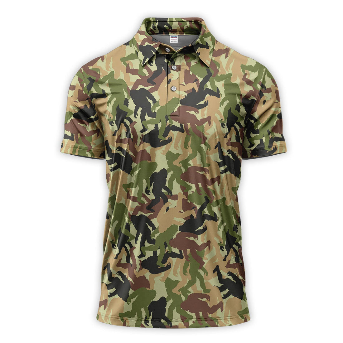 Bigfoot Camo Pattern Golf Polos, Crazy Sasquatch Golf Shirt, Funny Golf Gift For Golfer