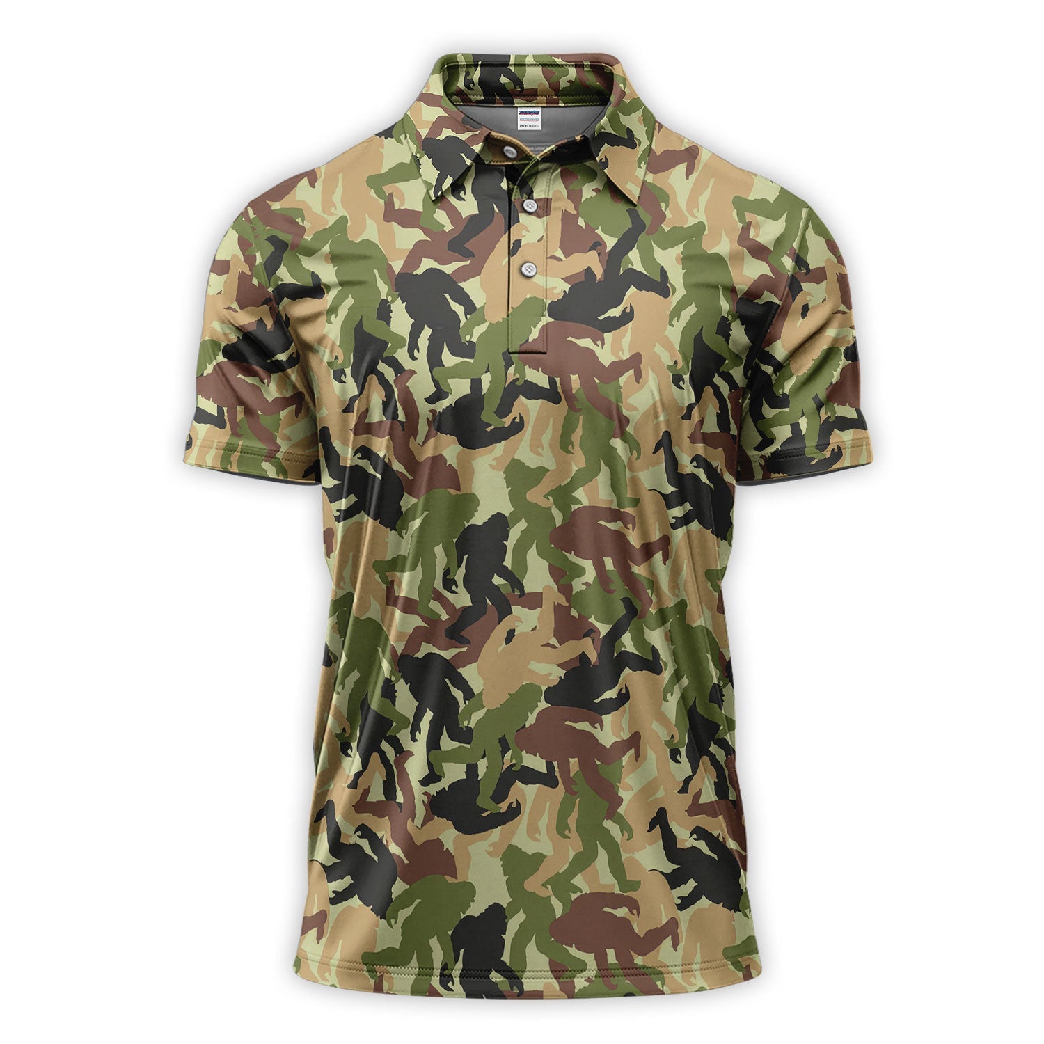 Bigfoot Camo Pattern Golf Polos, Crazy Sasquatch Golf Shirt, Funny Golf Gift For Golfer