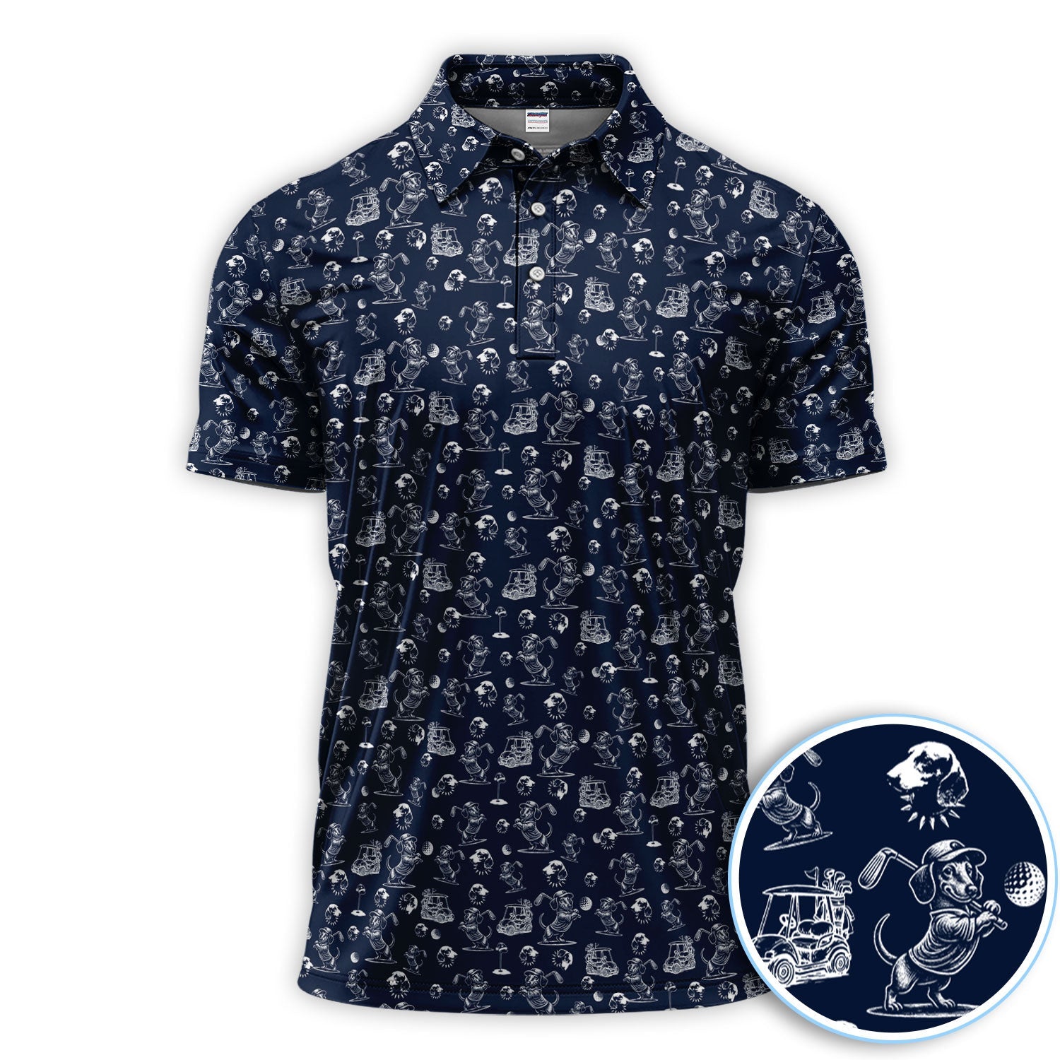 Funny Dachshund Pattern Golf Shirt For Men, Wiener Dog Golf Polos For Golfer, Dad Golf Gift