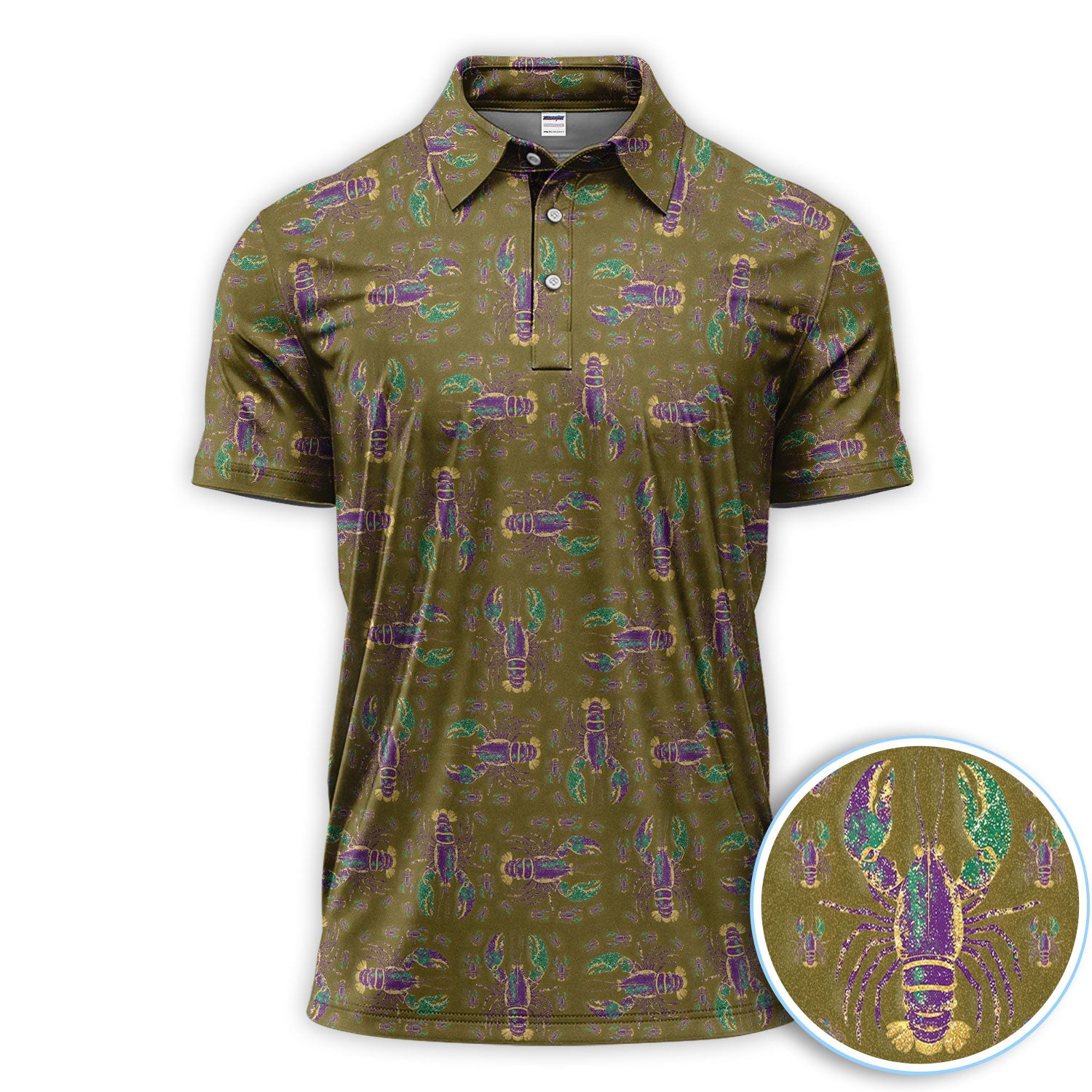Louisiana Crawfish Pattern Golf Shirt, Mardi Gras Golf Polos For Golfer